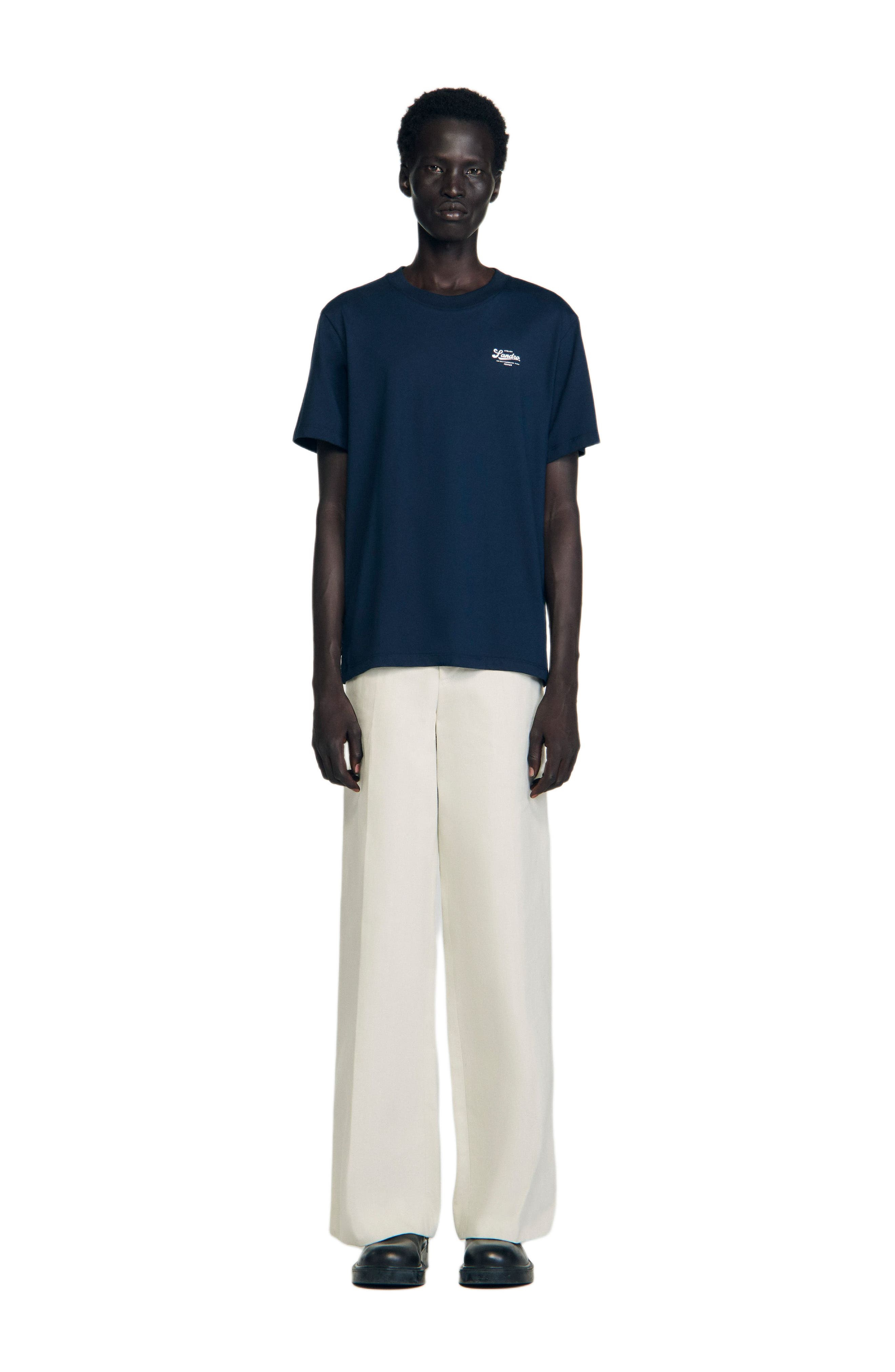 SANDRO T-shirt with appliqué logo in Midnight Blue at Nordstrom - 3