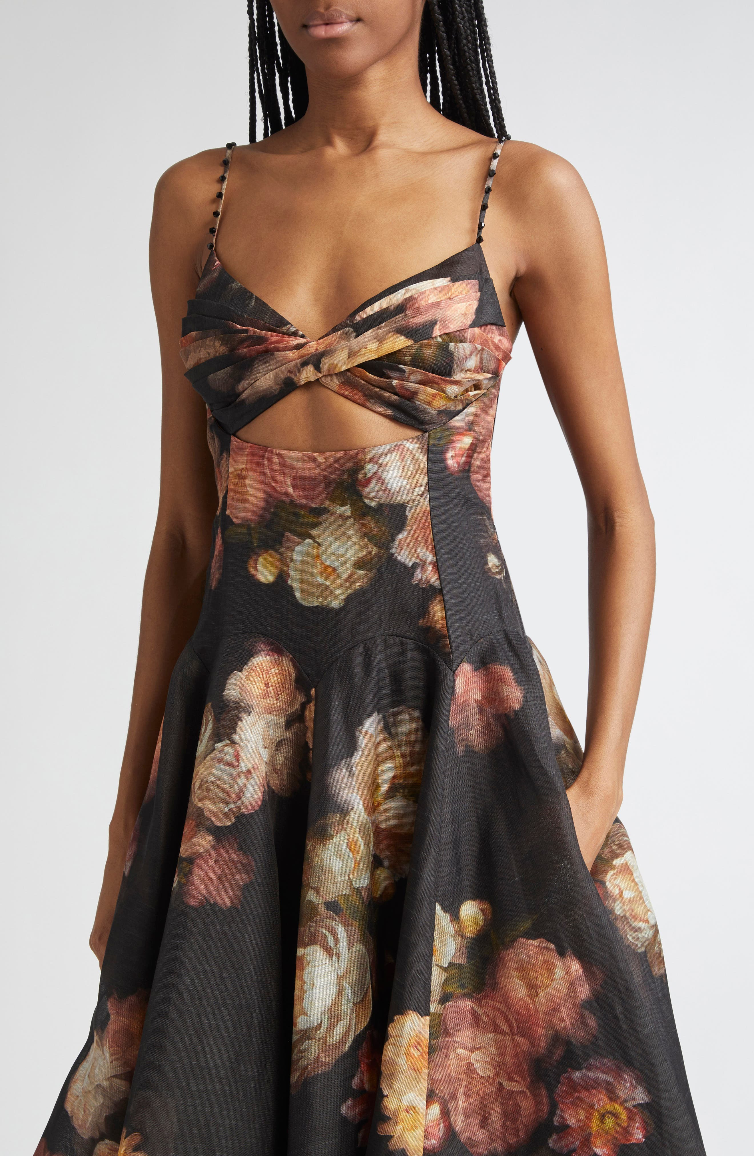 Zimmermann Hypnotic Floral Twist Front Cutout Organza Midi Dress in Russet Floral at Nordstrom - 4