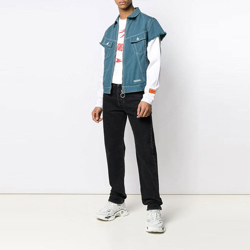 Off-White Off-White Zipper Denim Short Sleeve Shirt Loose Fit Blue OMYE033S19C310013900 outlook