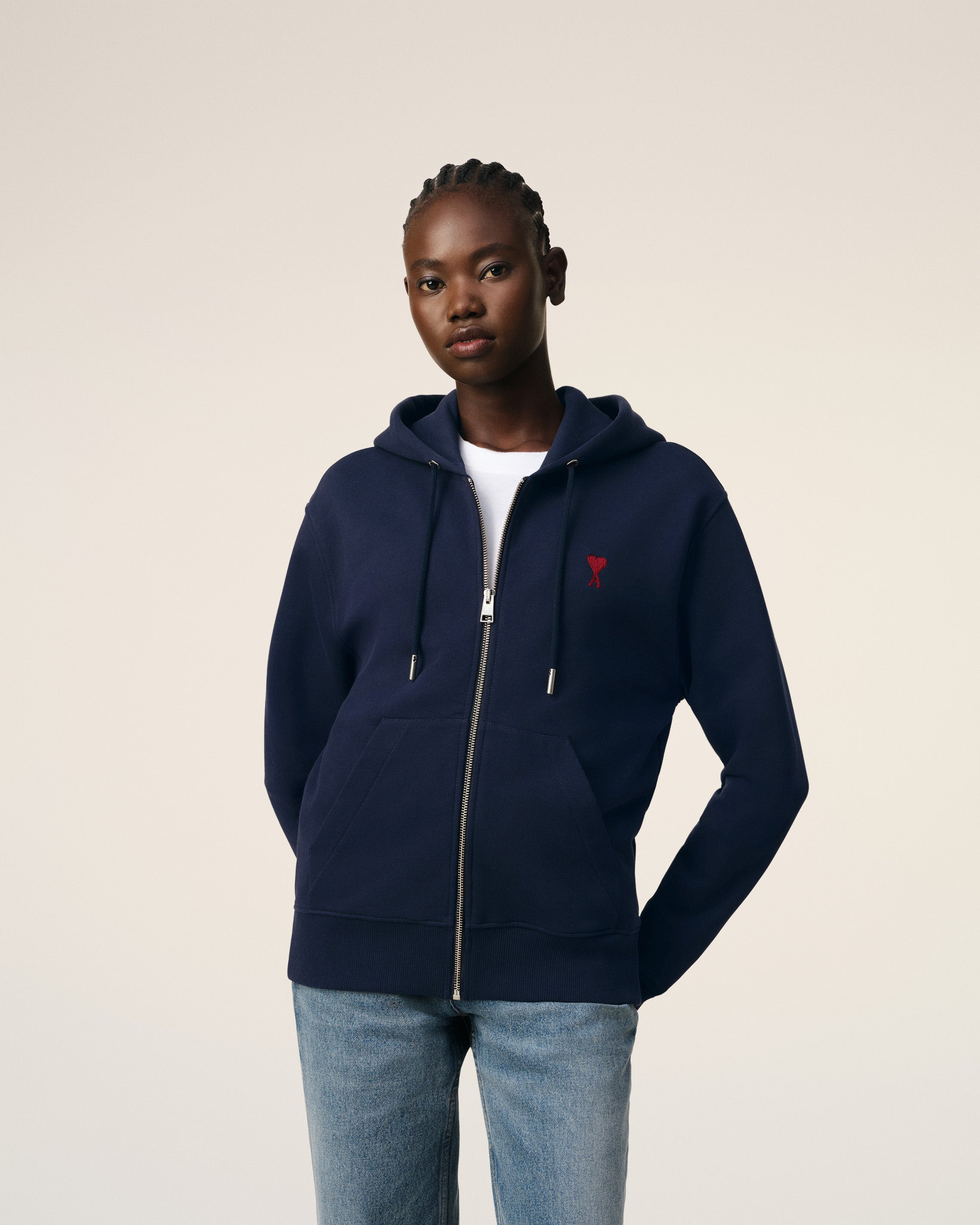 NAVY COTTON AMI DE COEUR ZIPPED HOODIE - 9