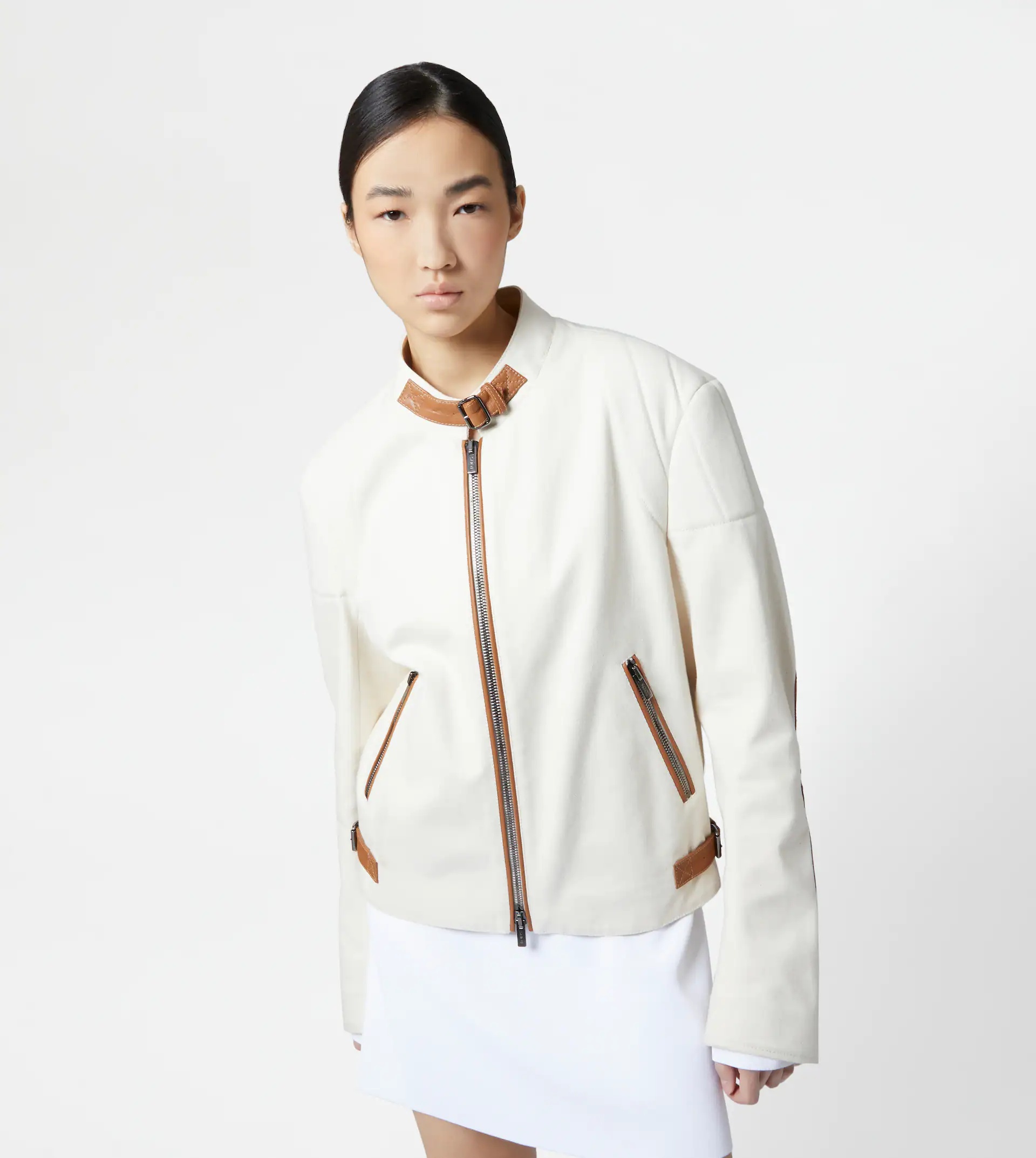 BIKER IN CANVAS AND LEATHER - BEIGE - 7