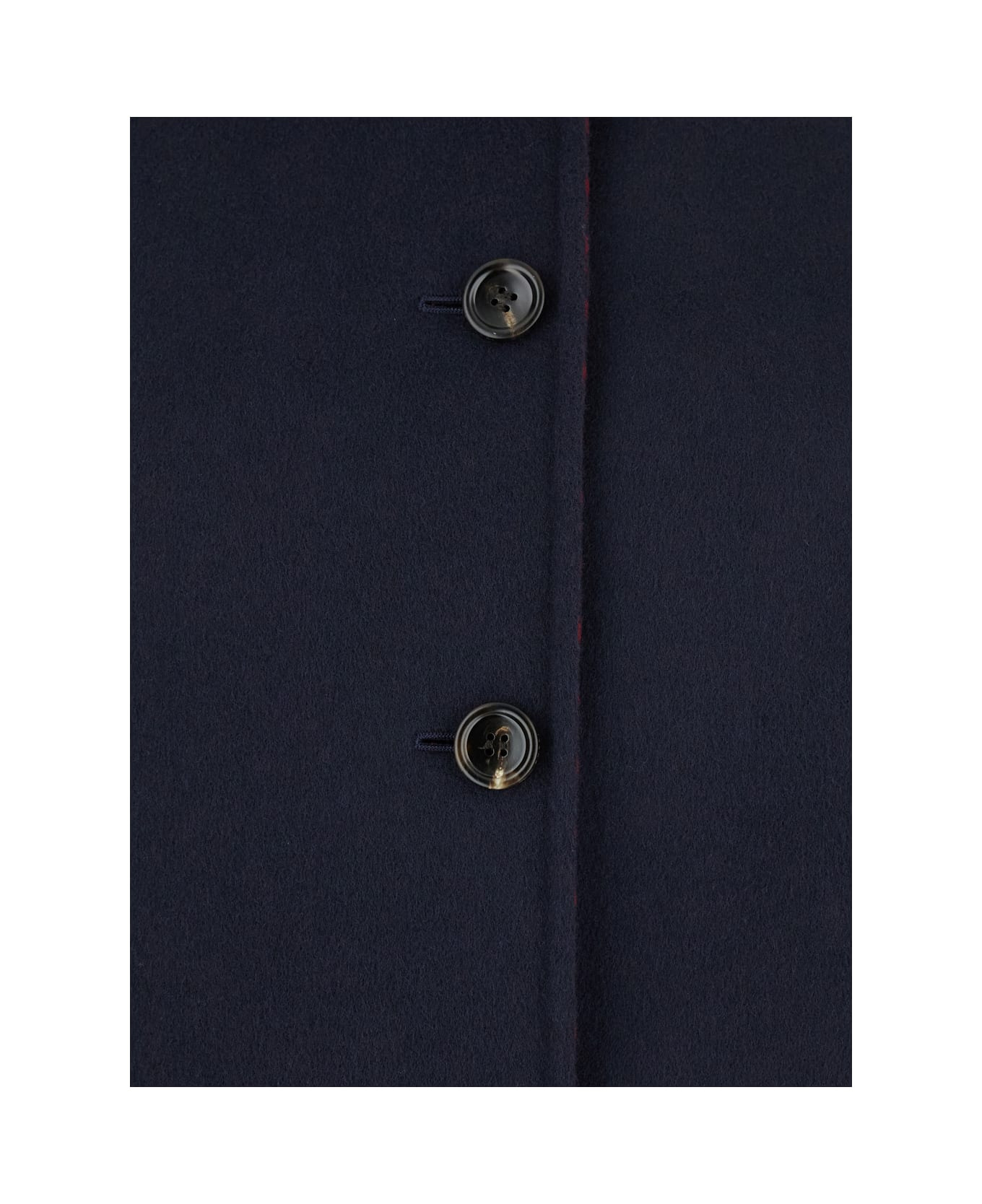 Blue Reversible Cape With Pointed Collar In Wool And Silk Woman - 3