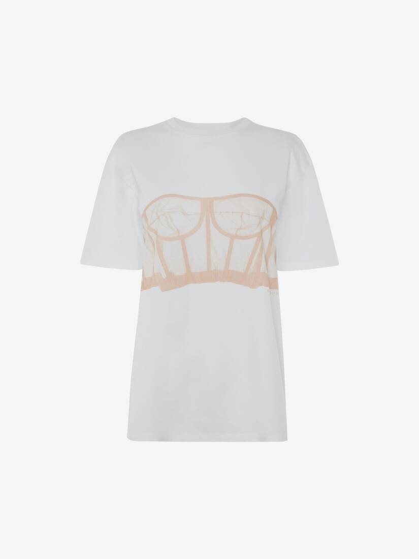 Bustier Print T-shirt in White/pink - 1