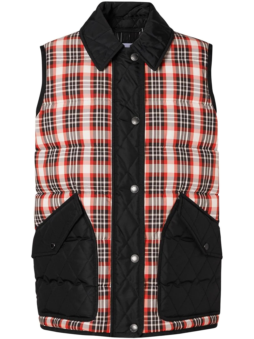 quilted tartan puffer gilet - 1