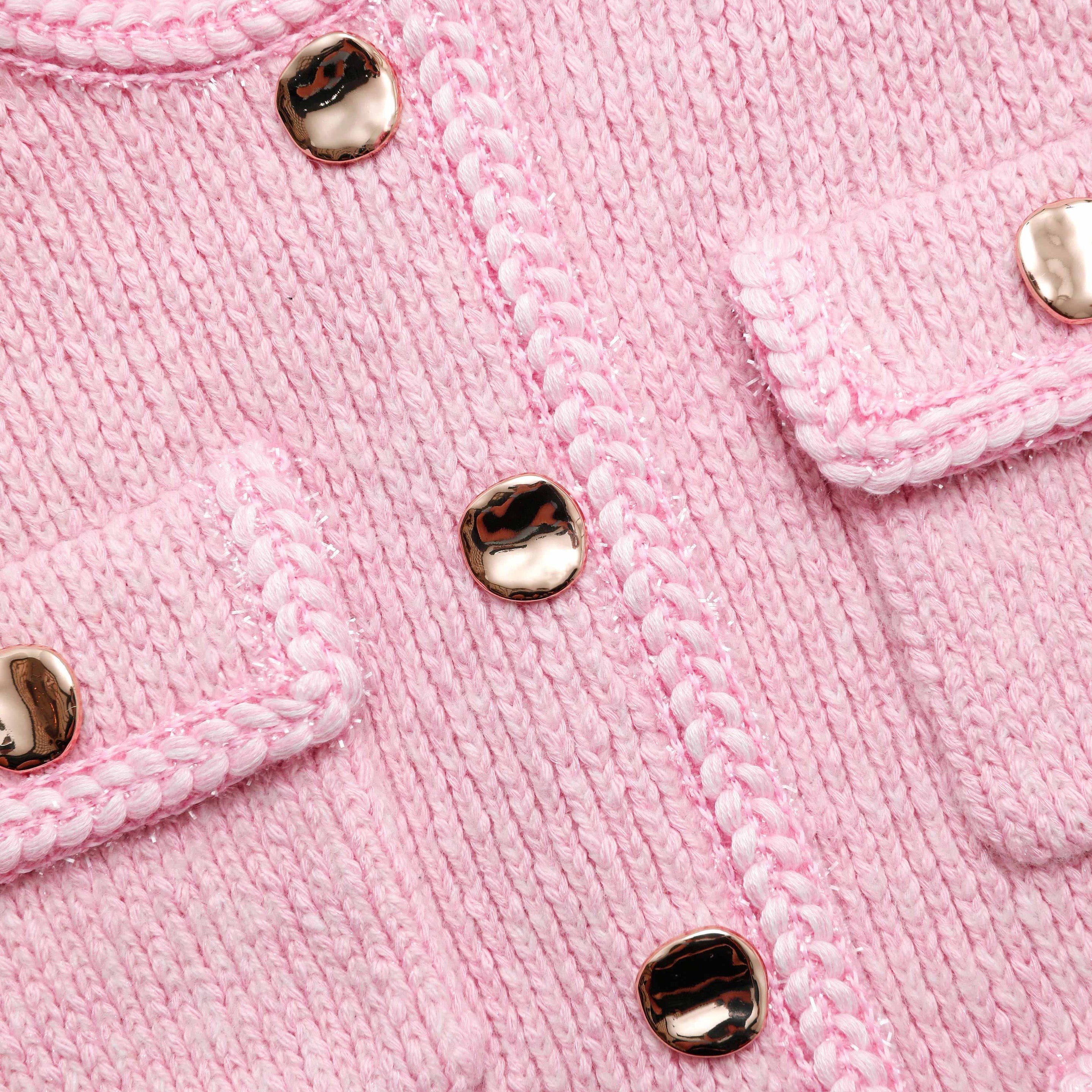 Pink Melange Merino Cardigan - 5