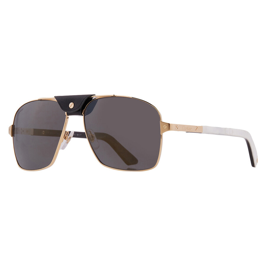 Cartier Santos de Cartier Polarized Grey Gold Mirror Flash Navigator Men's Sunglasses CT0389S 003 61 - 2