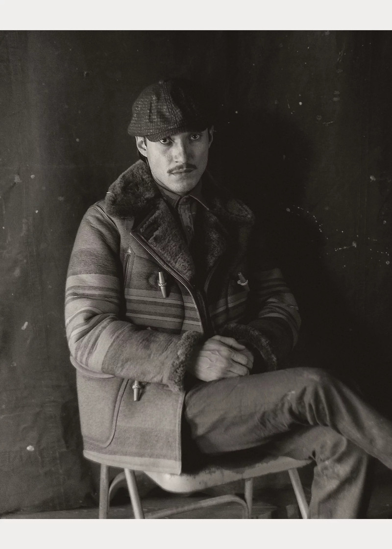 Shearling-Lined Striped Woven Peacoat 7