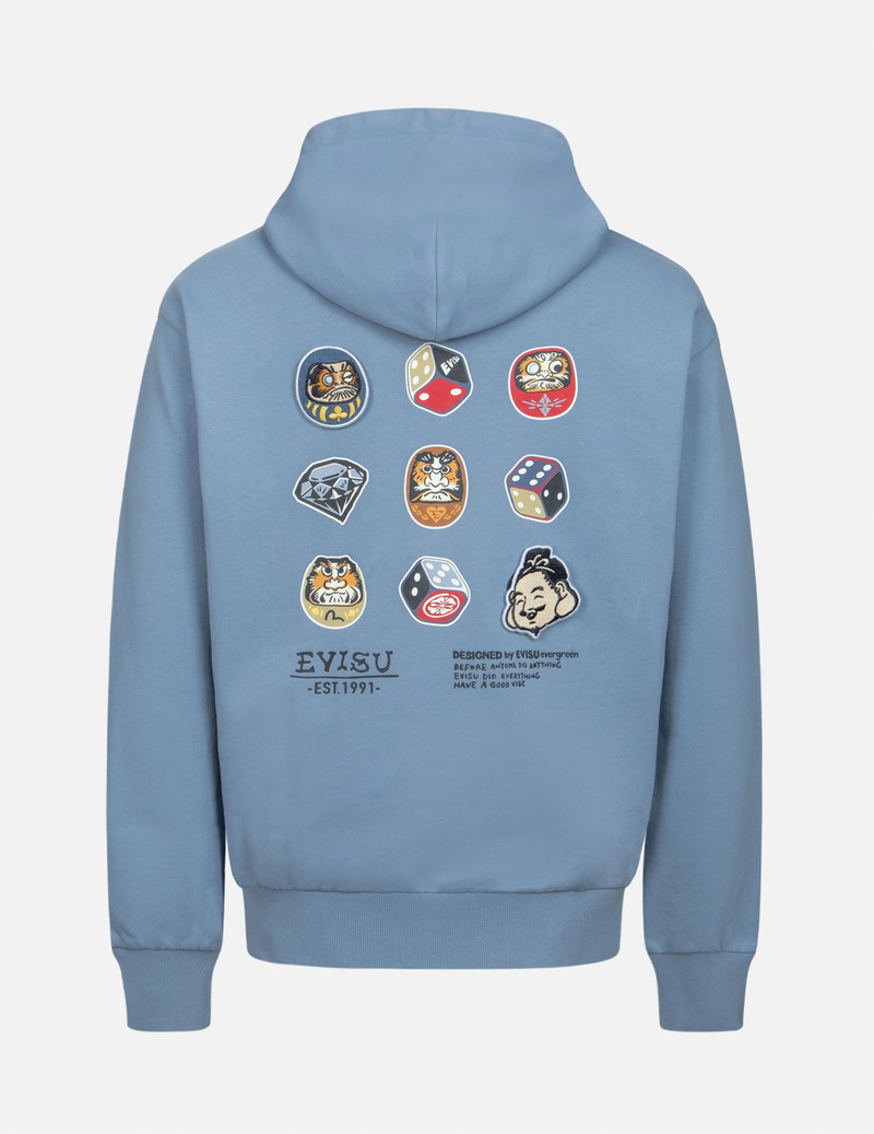 DARUMA AND GODHEAD EMBROIDERED BADGES RELAX FIT HOODIE 2