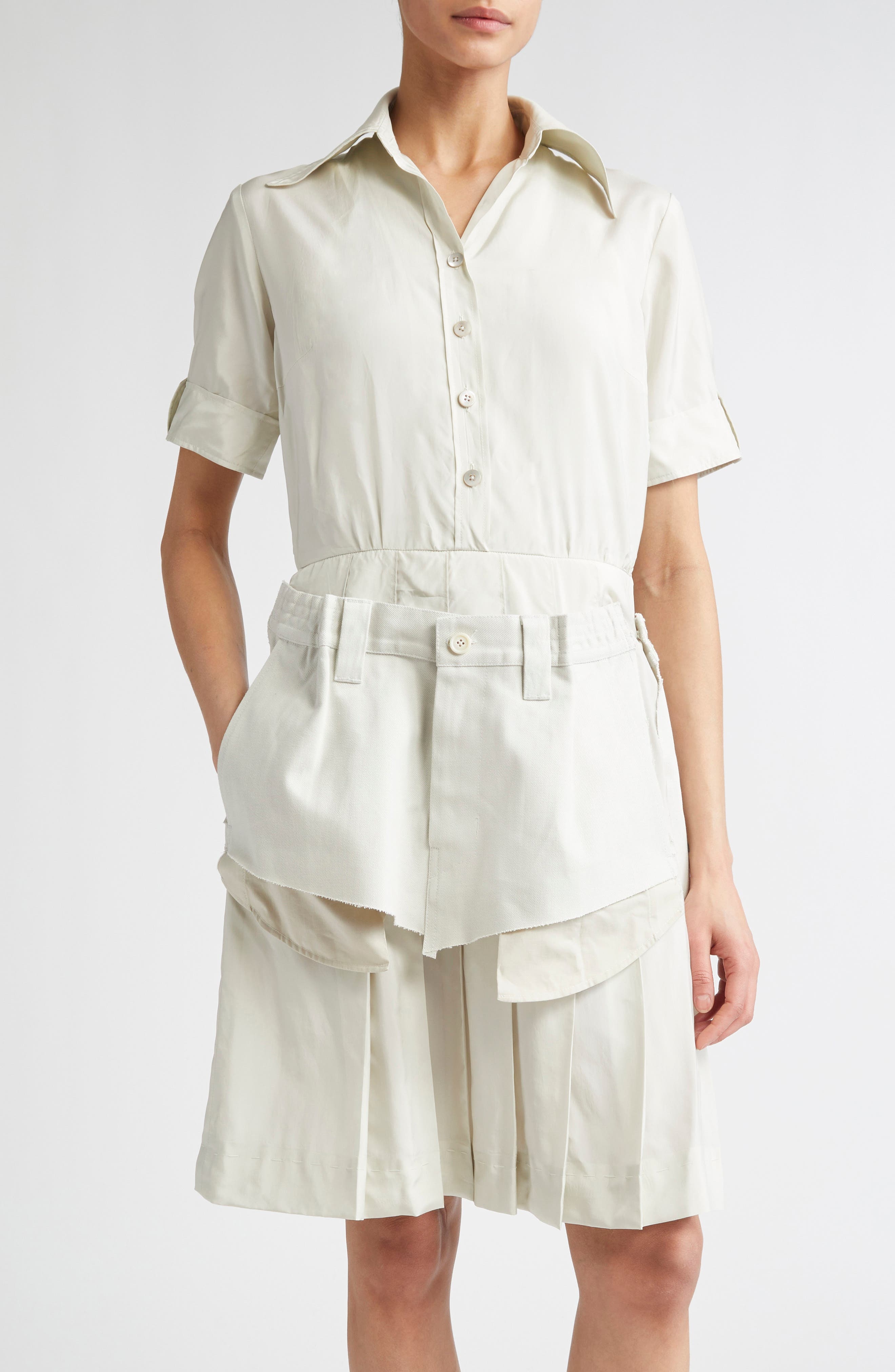 Maison Margiela Deconstructed Mixed Media Midi Dress in Healing Aloe And Pearl at Nordstrom - 3