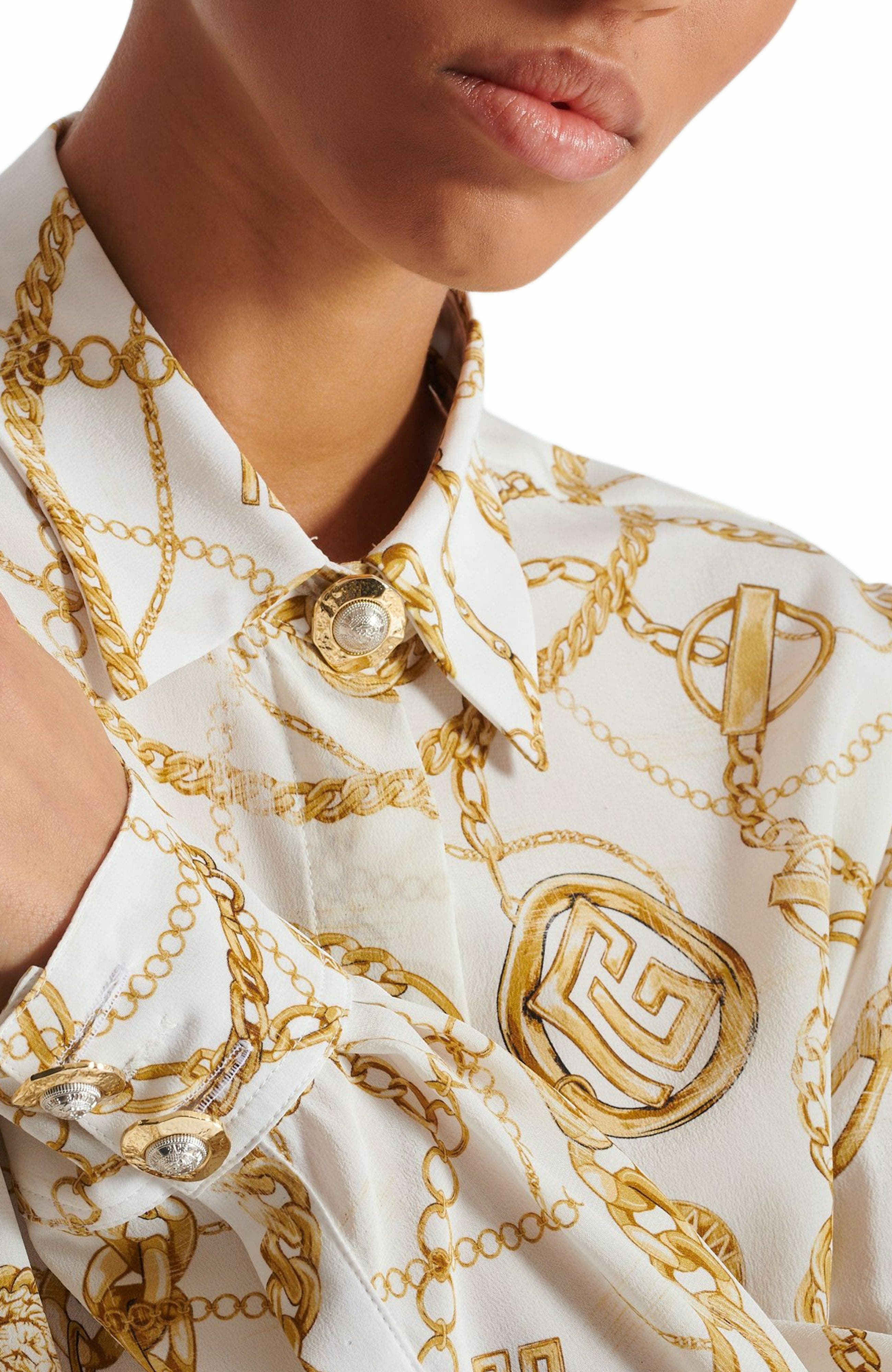 Printed silk shirt with Balmain Chains pattern in Gold at Nordstrom - 6