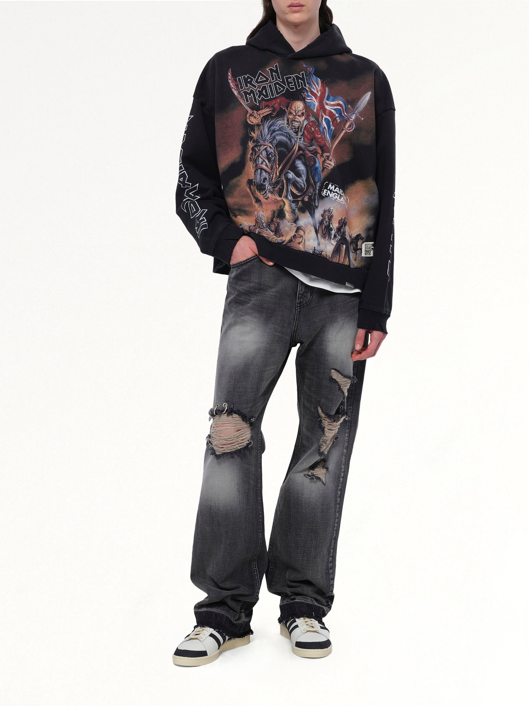 Iron Maiden Steed Hoodie in Stained Black - 4