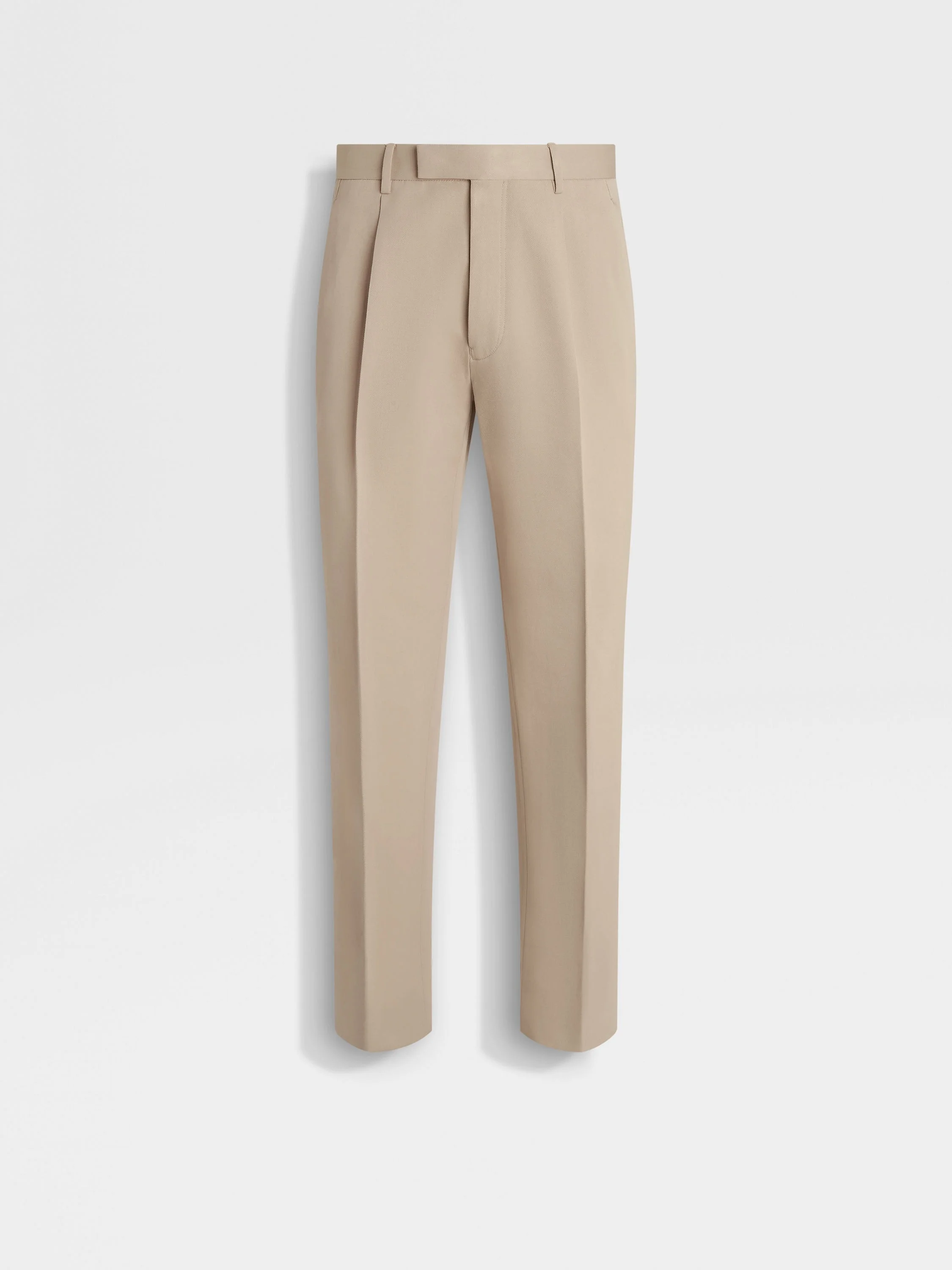 LIGHT TAUPE COTTON AND WOOL PANTS - 1