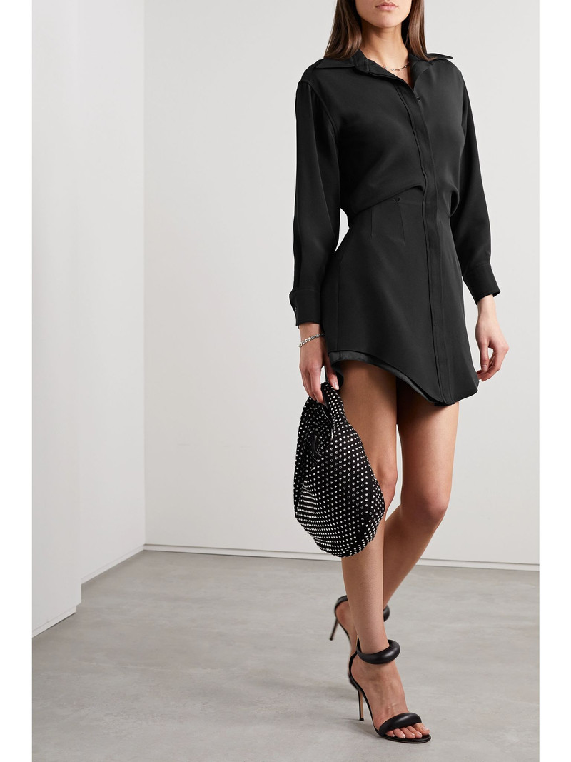 BRANDON MAXWELL The Vera silk-crepe mini shirt dress Black outlook