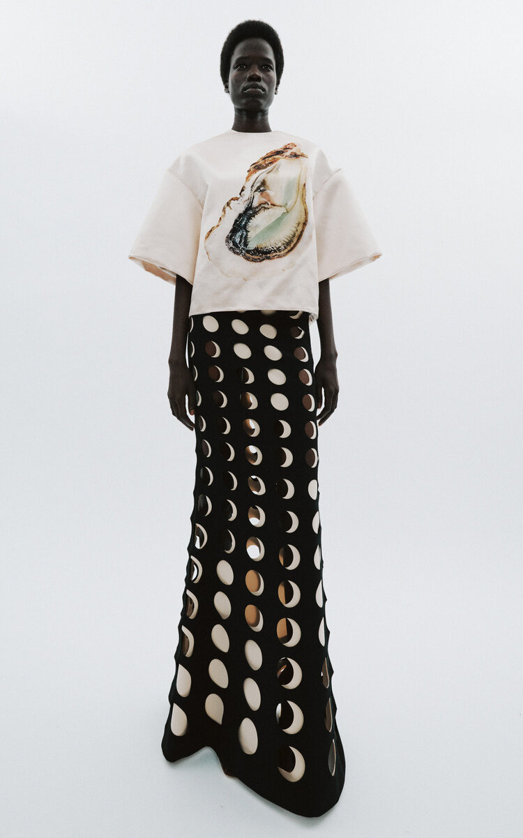 Oyster Satin Top print - 2