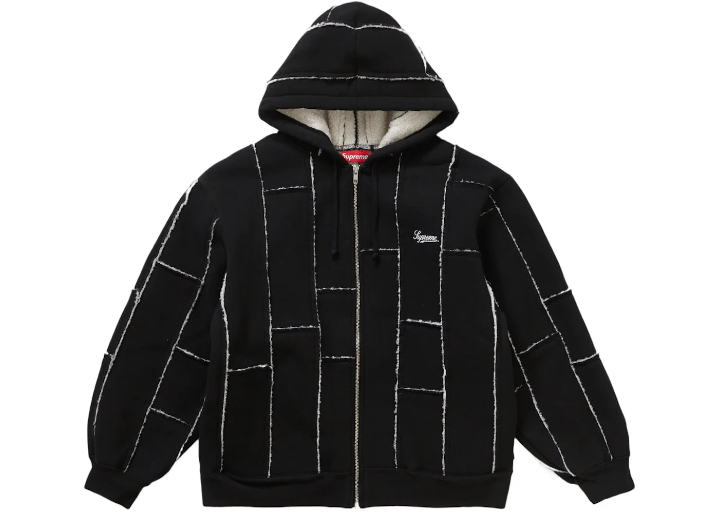 Supreme Faux Shearling Zip Up Hooded Sweatshirt Black - 1