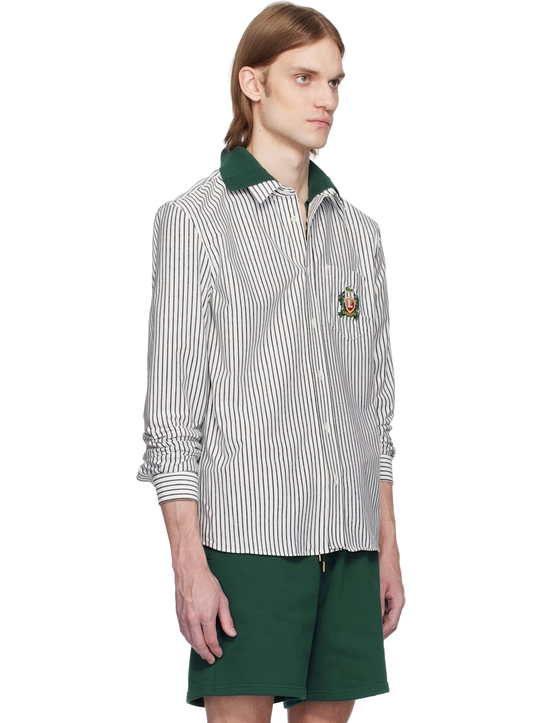 White & Navy Regular Fit Striped Cotton Shirt - 2
