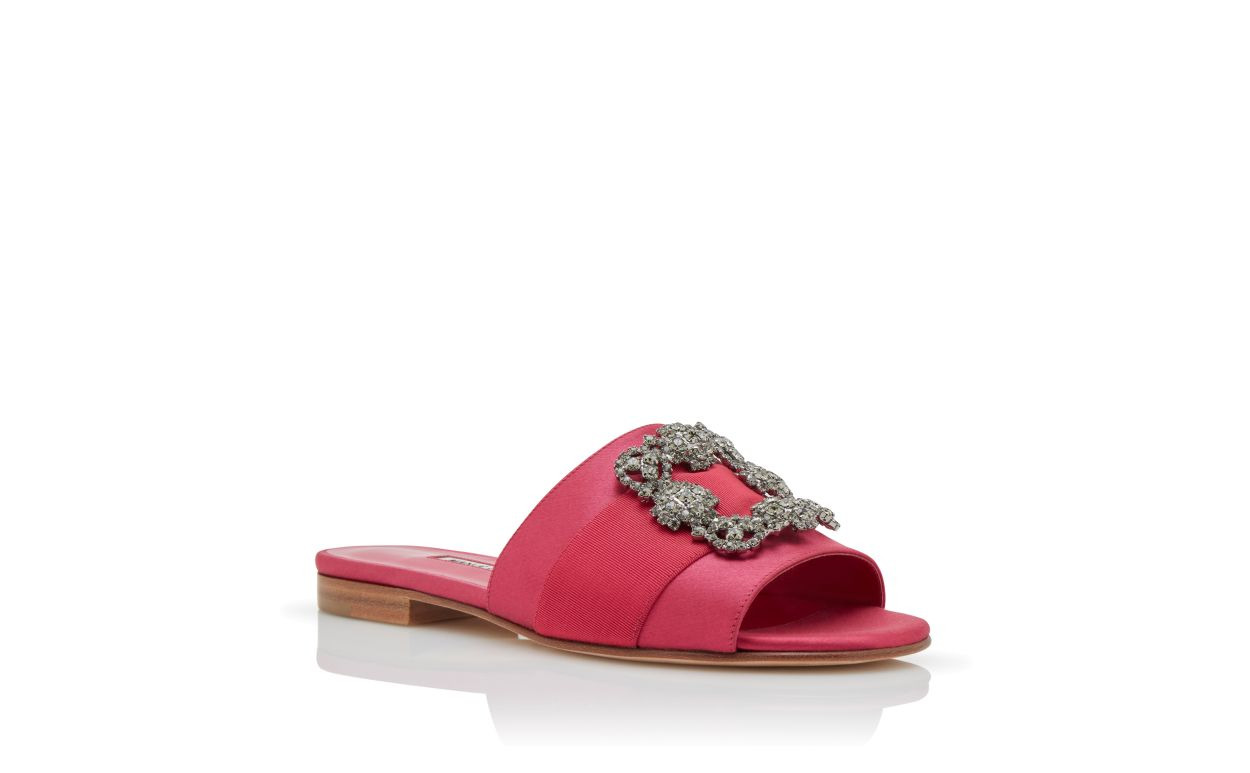 Pink Satin Jewel Buckled Flat Sandals - 3