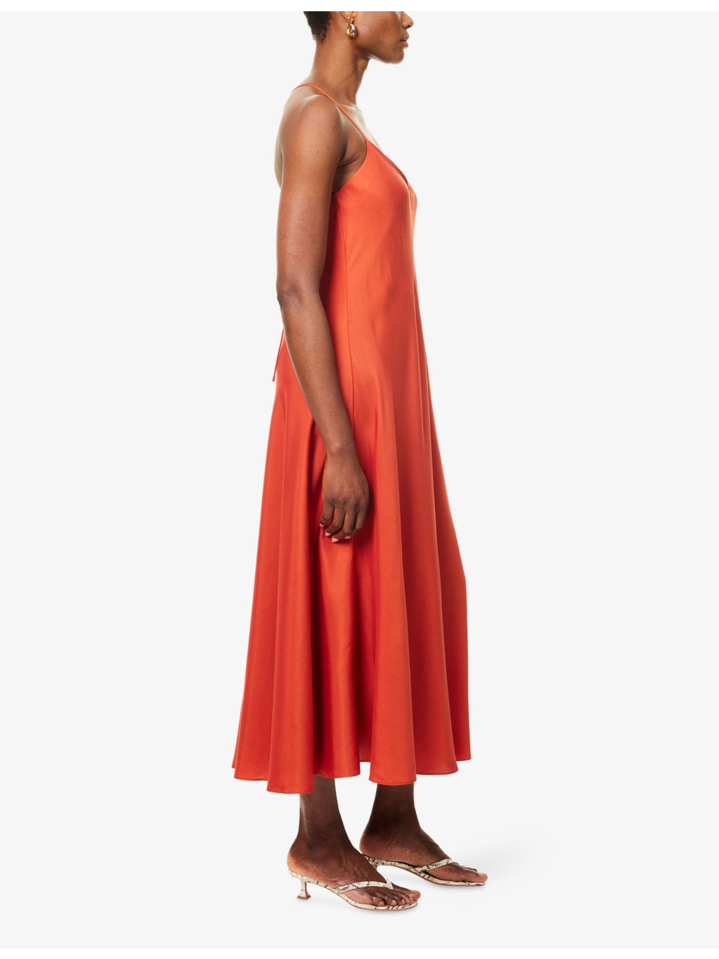 A-Line V-Neck Silk-Blend Midi Dress - 3
