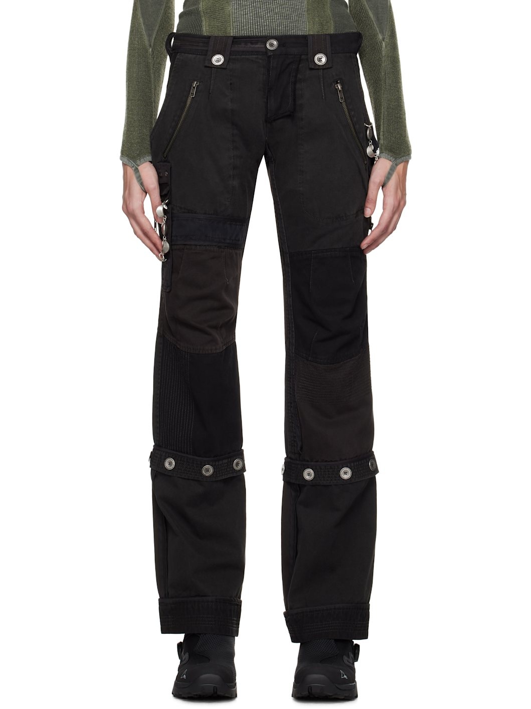 Black & Gray Convertible Patchwork Trousers - 1