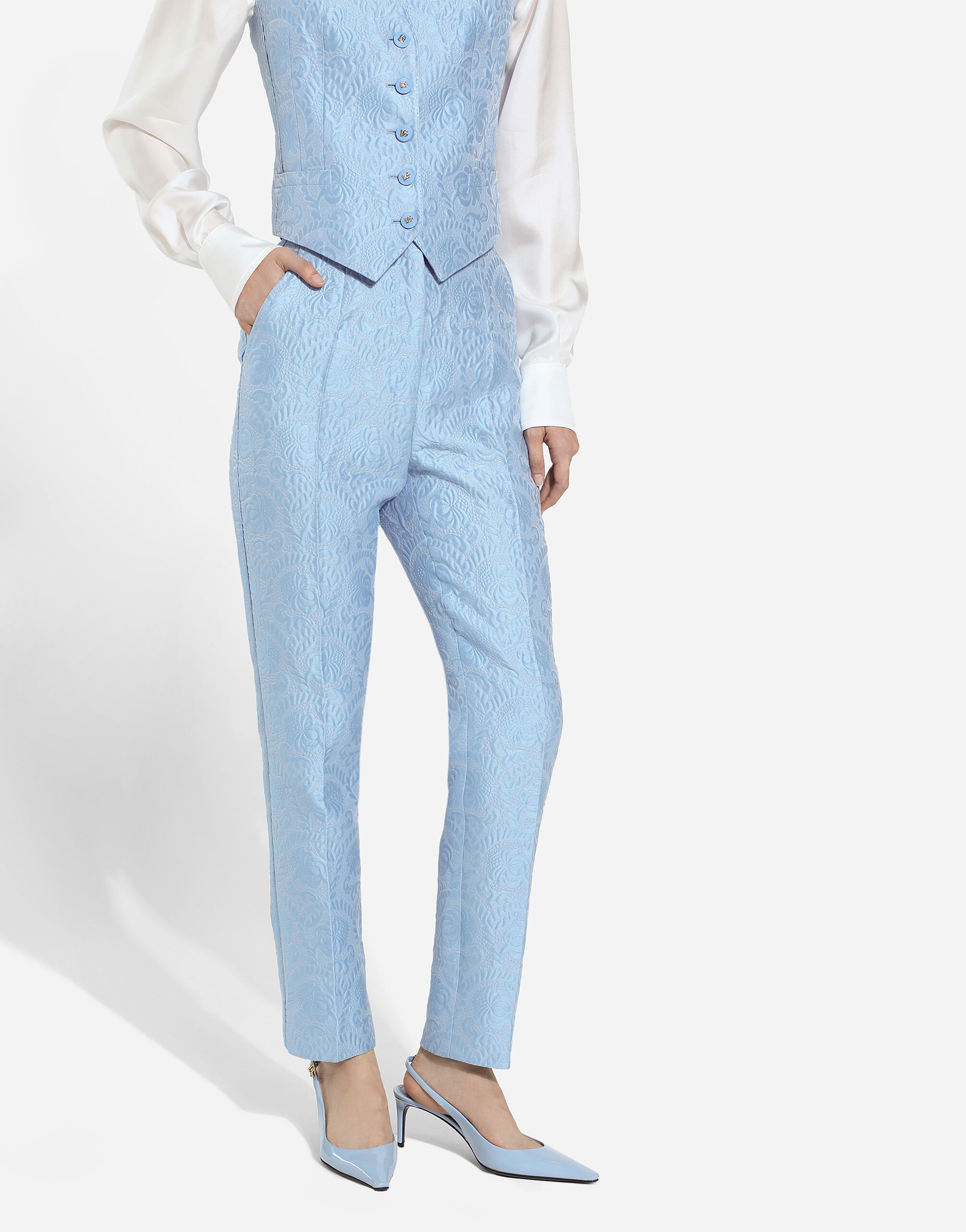 Tailored floral quilted jacquard pants - 4