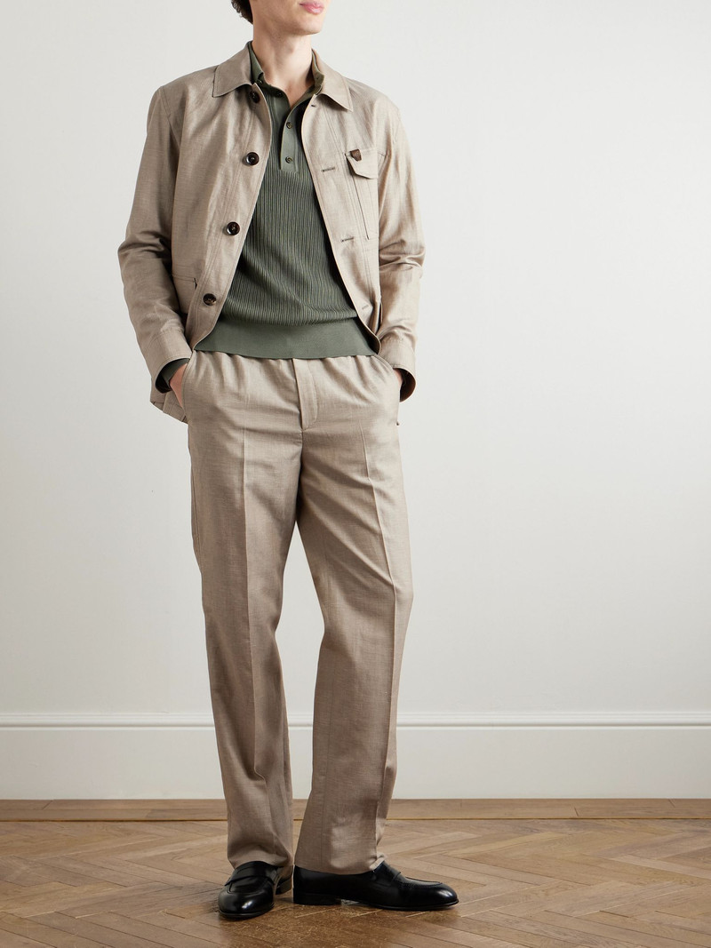 Brioni Pointelle-Knit Wool Polo Shirt Green outlook