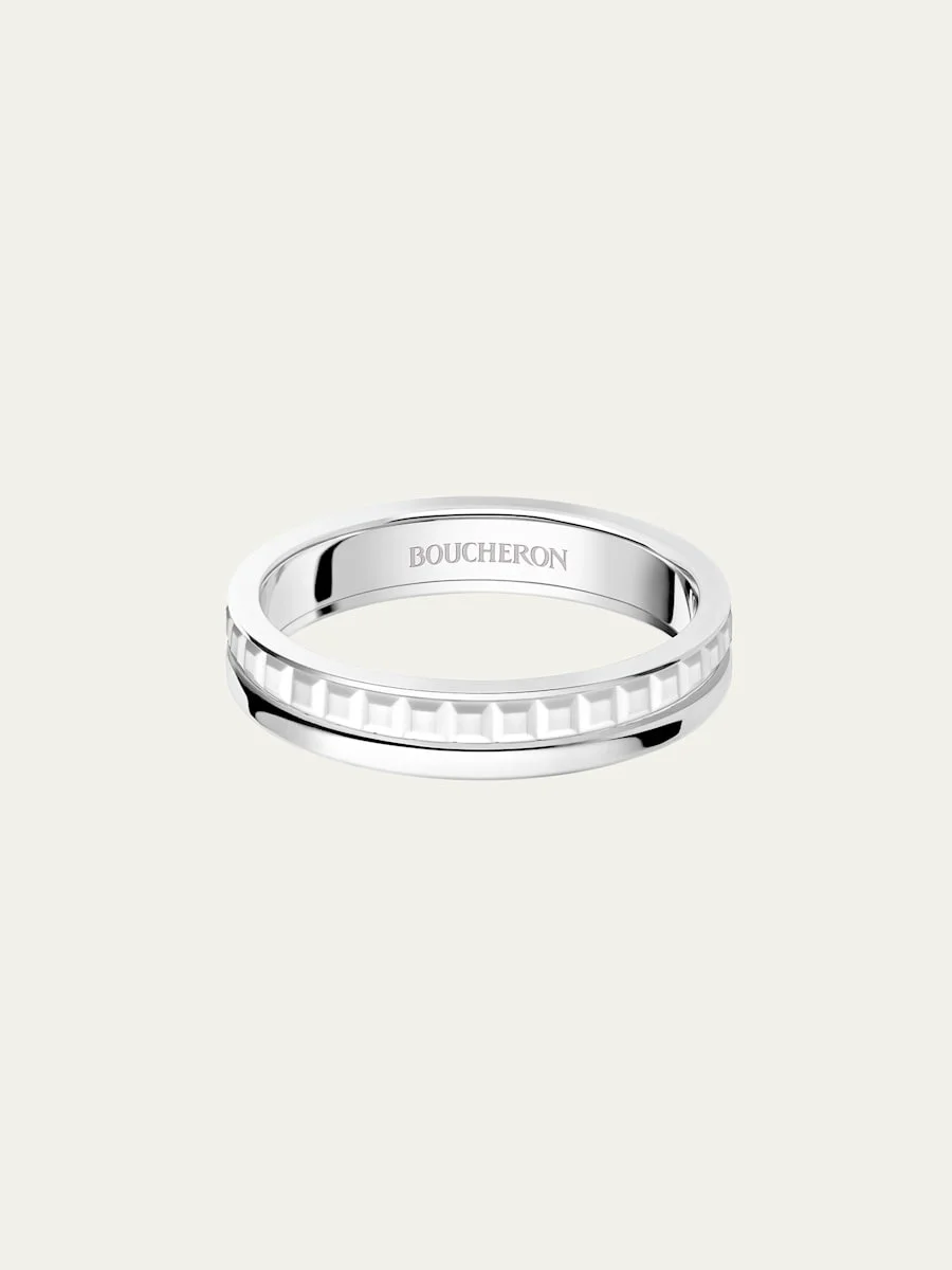 18K White Gold Quatre Double Wedding Band Ring, White Edition - 1