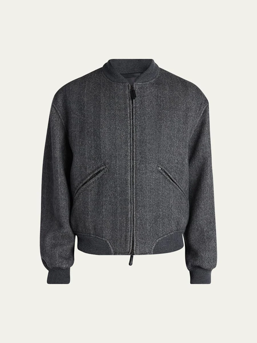 Men's Herringbone Cashmere and Wool Bomber Jacket - 1