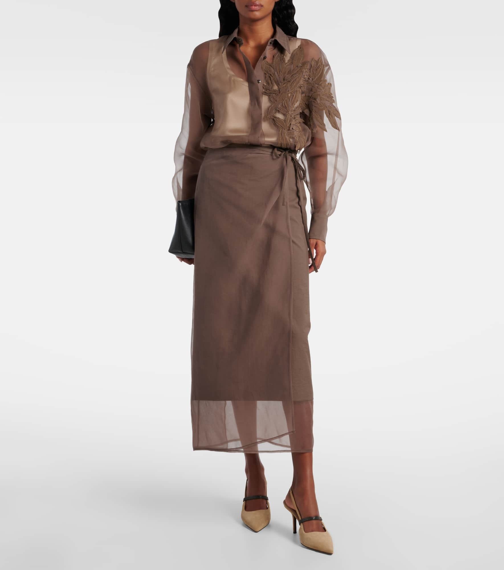 Herbarium-appliqué silk shirt - 2