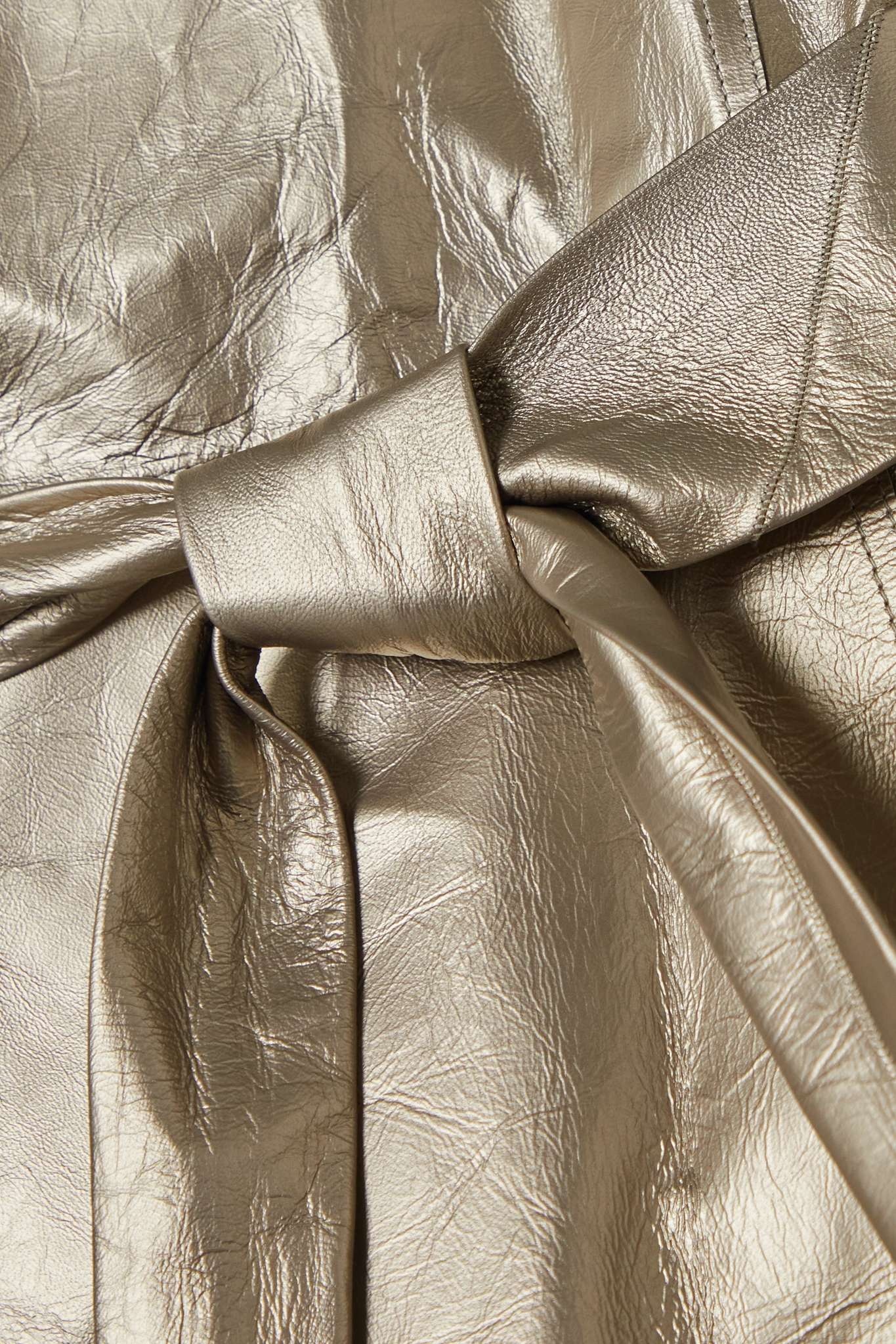 Metallic textured-leather wrap jacket - 5