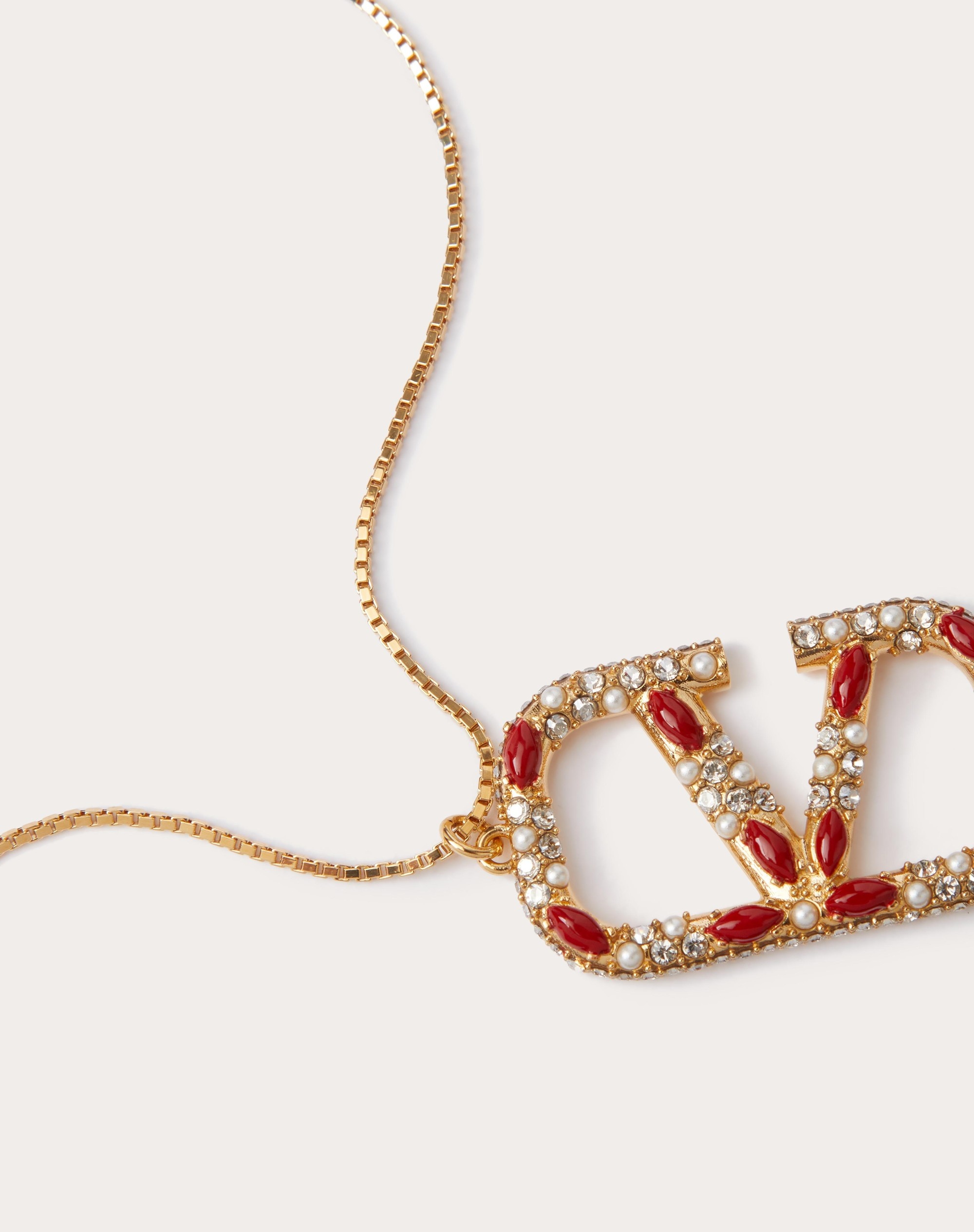 VLOGO SIGNATURE METAL, PEARL, ENAMEL AND SWAROVSKI® CRYSTAL NECKLACE - 3