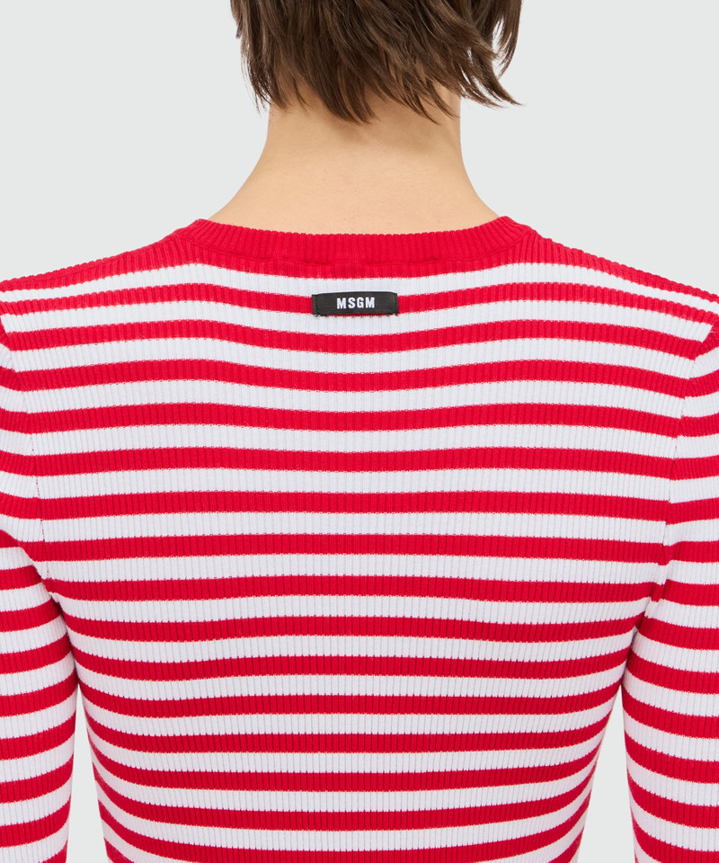 White and red striped knit cardigan. 5