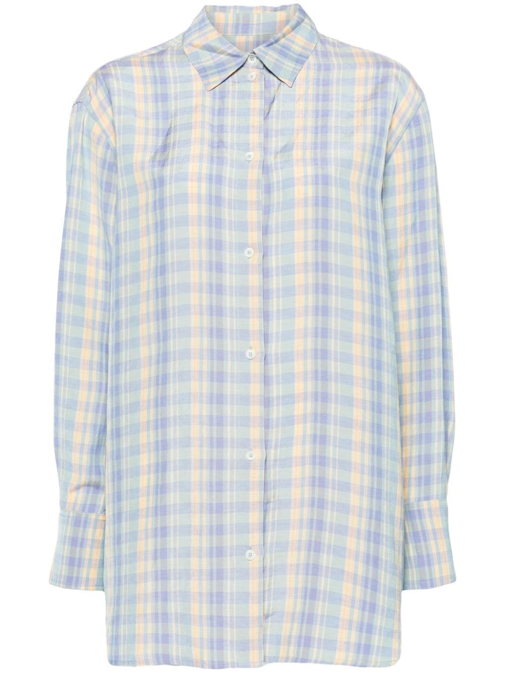 plaid-check linen shirt - 1