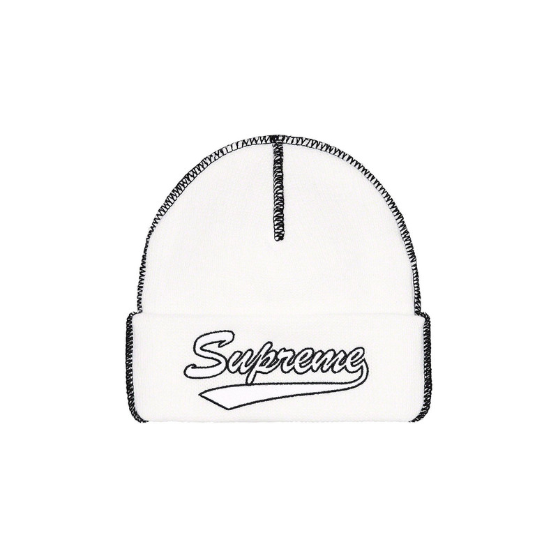 Supreme Contrast Stitch Beanie 'White' - 1