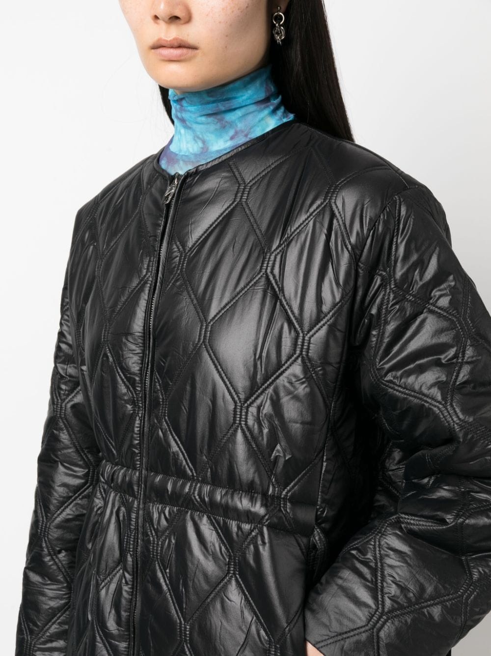 diamond-quilted zip-up raincoat - 5