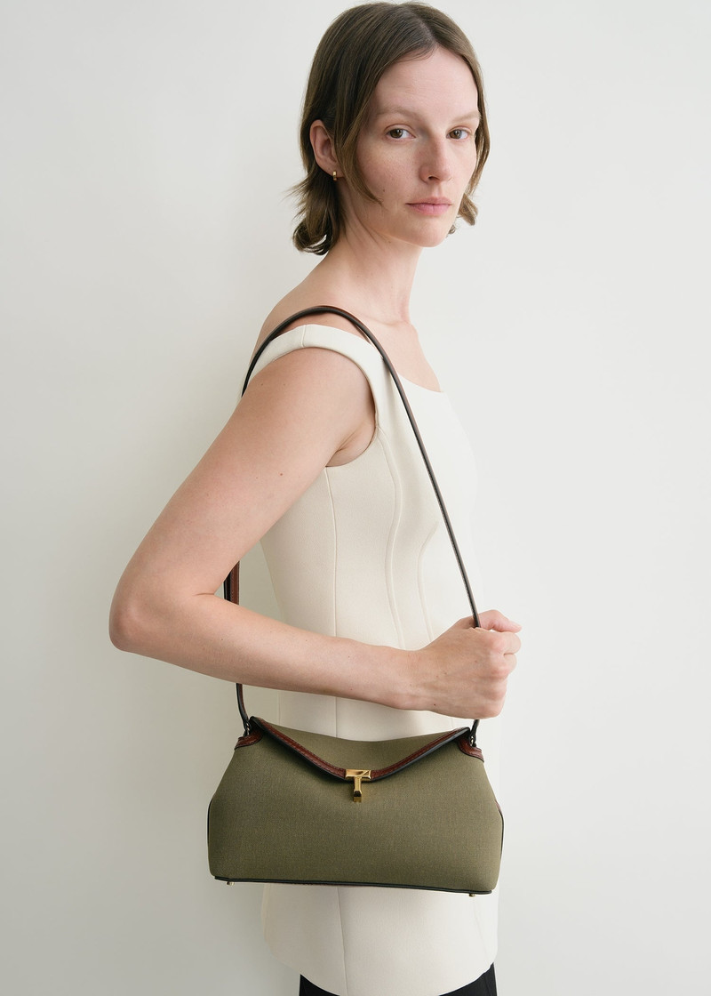Totême T-Lock canvas clutch khaki green outlook