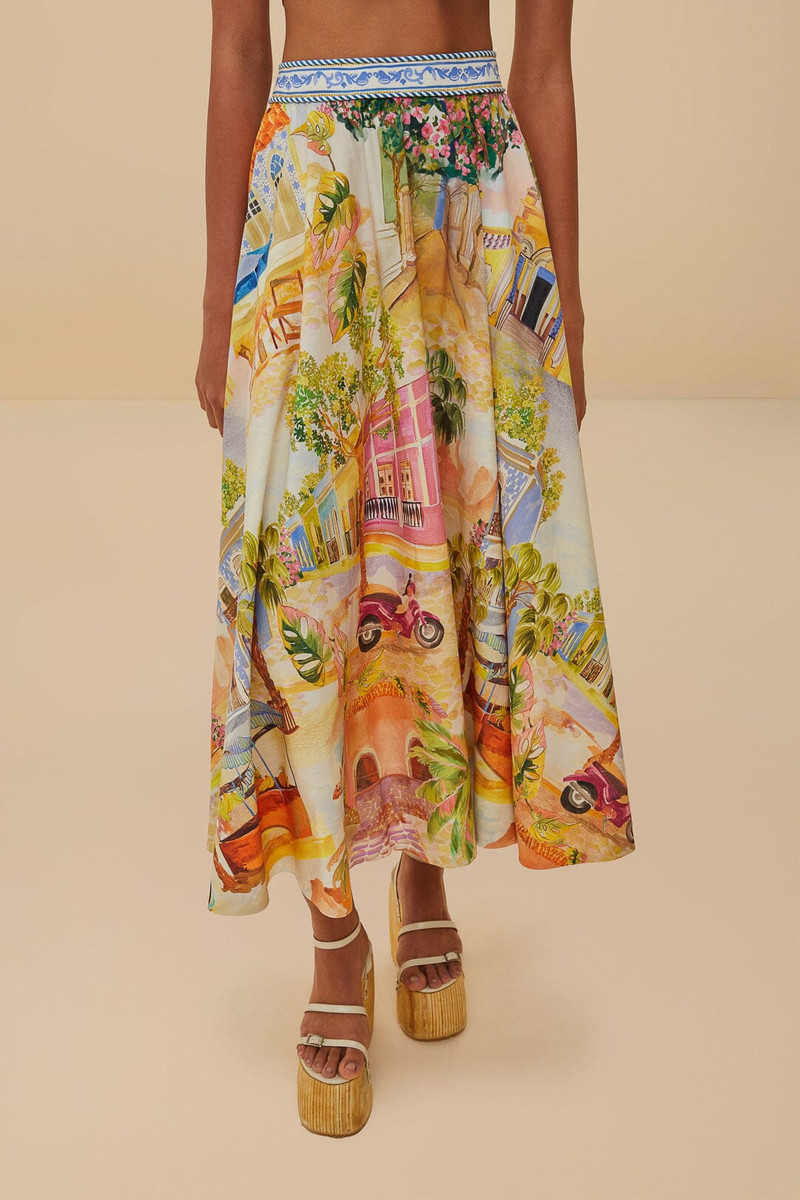 FARM RIO Multicolor Aracati Organic Cotton Midi Skirt outlook
