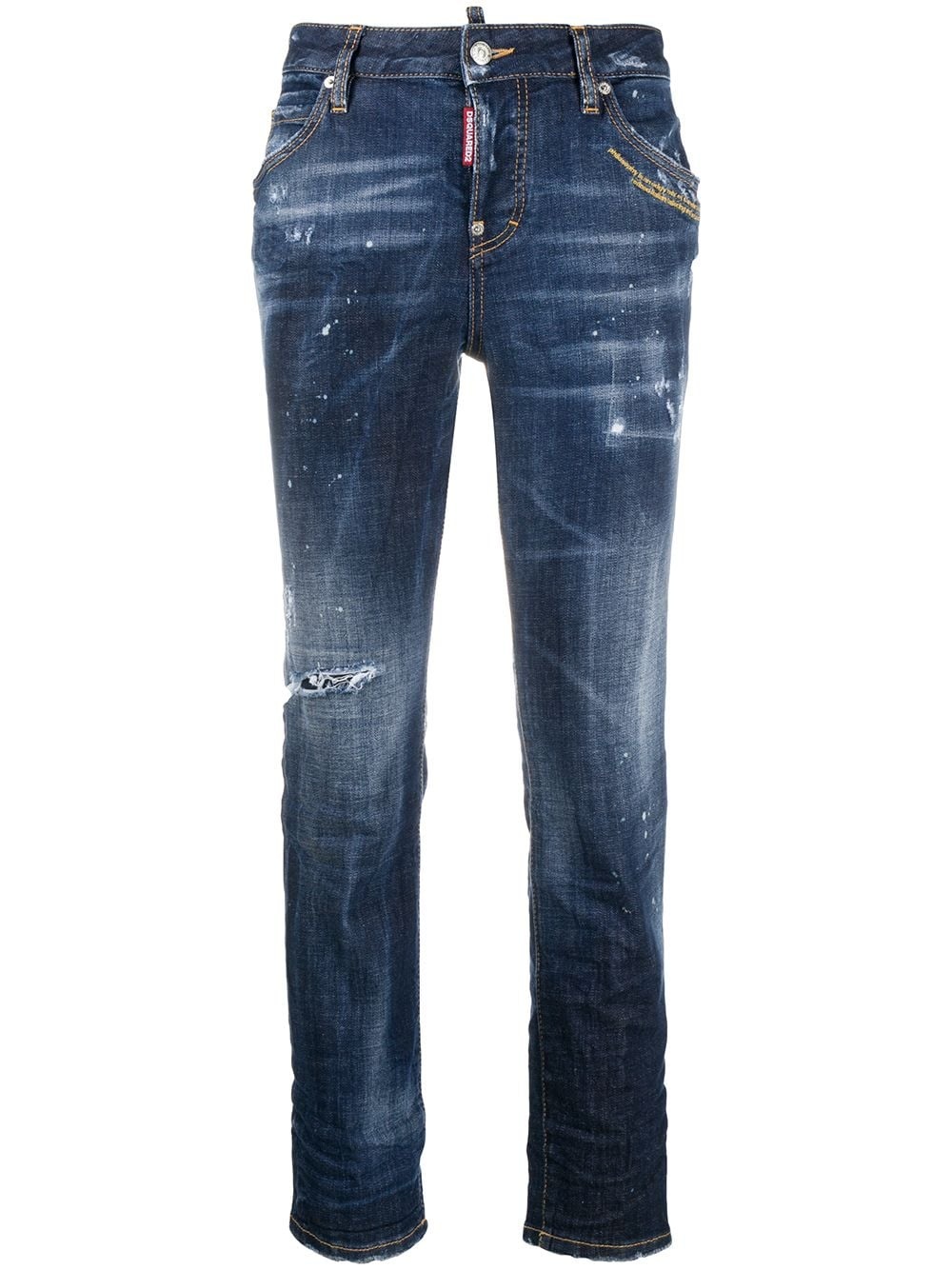 distressed slim-fit crop jeans - 1