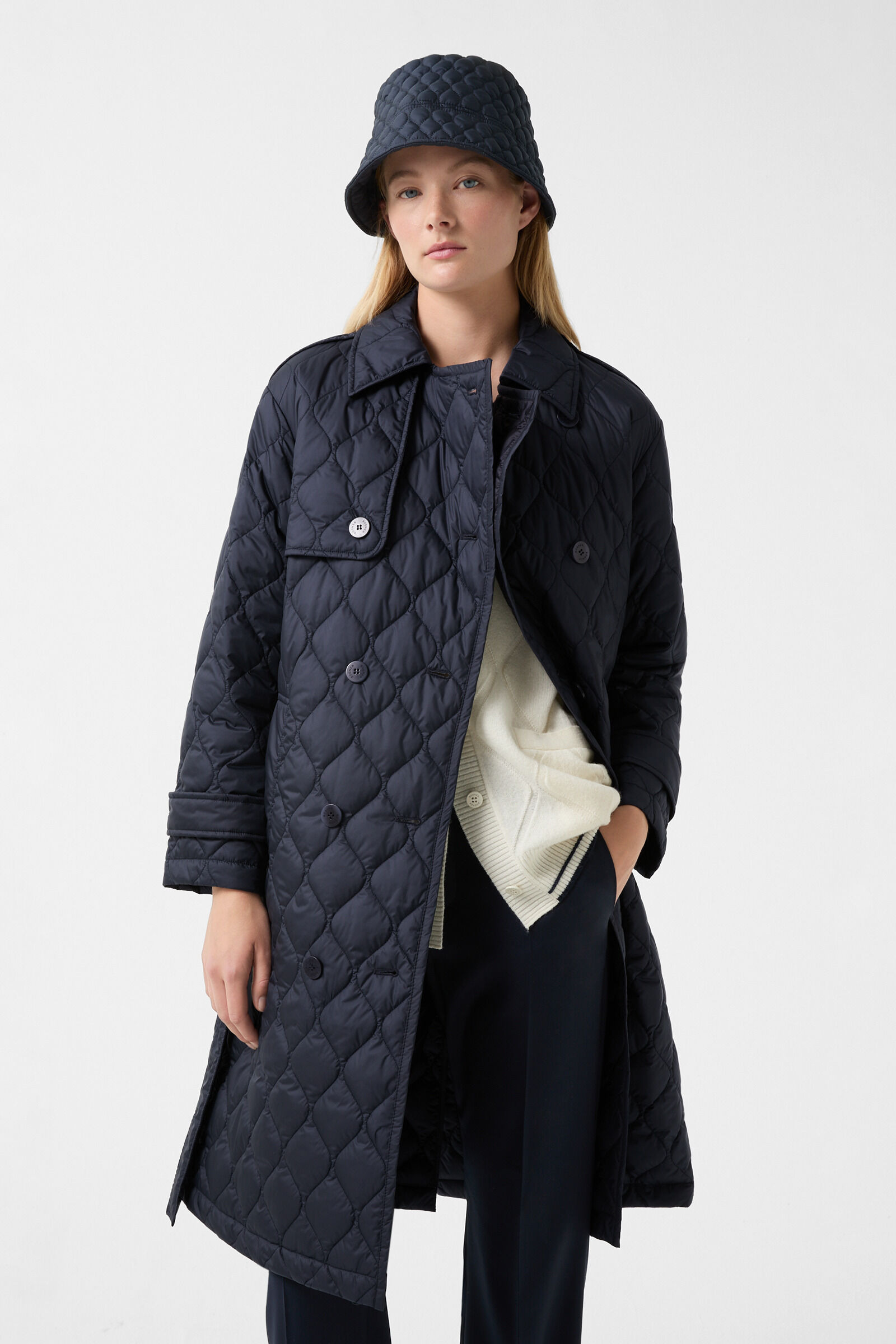 Quilted trench coat Ivory in Navy blue - 2