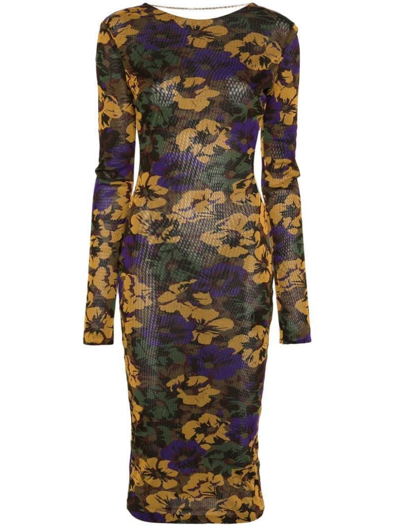 floral-print mesh maxi dress - 1
