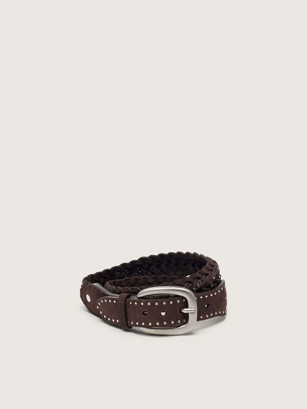 Houston belt in woven mahogany suede with silver micro-studs - 1