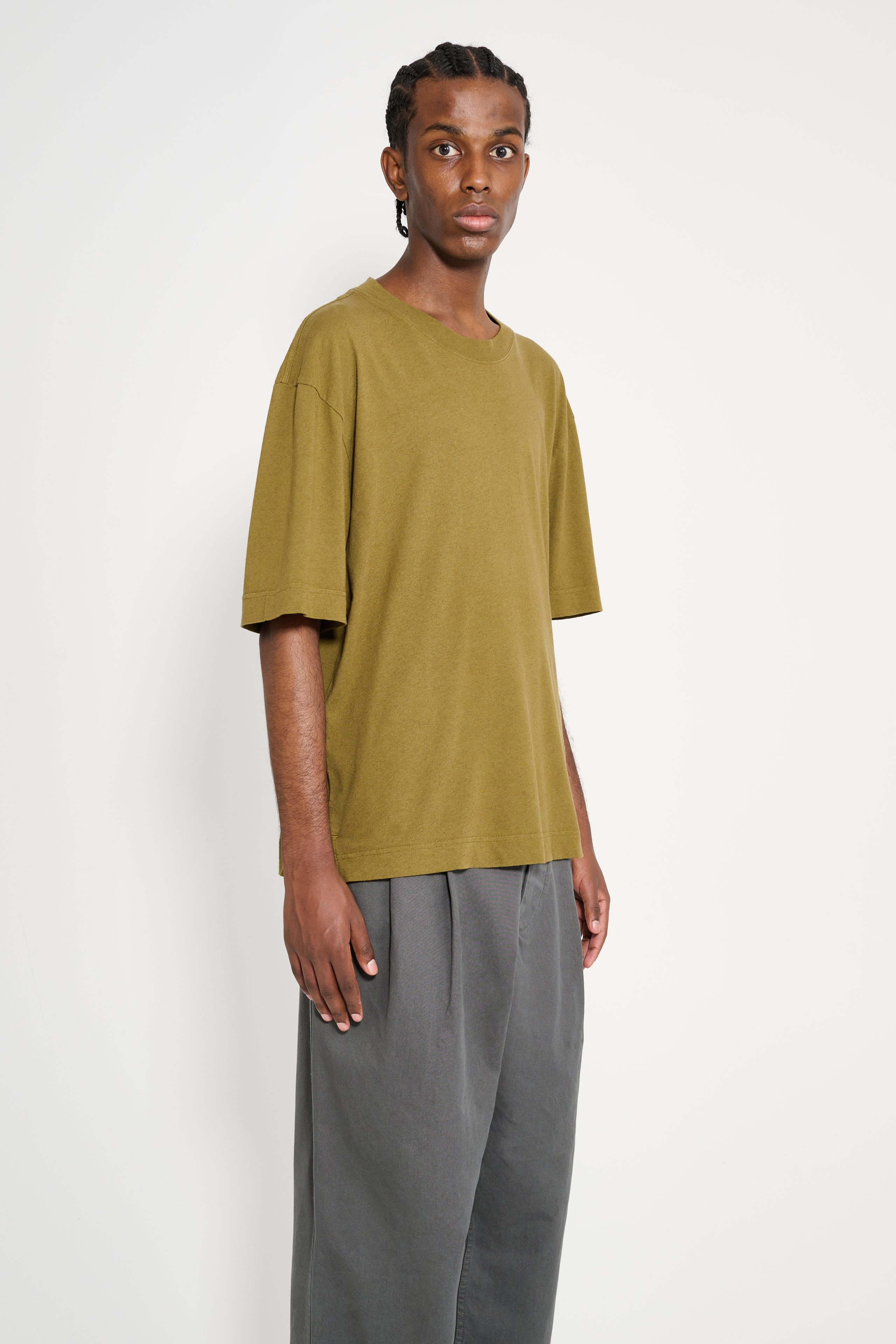 MARGARET HOWELL MHL SIMPLE T-SHIRT ORGANIC COTTON LINEN JERSEY MOSS - 4