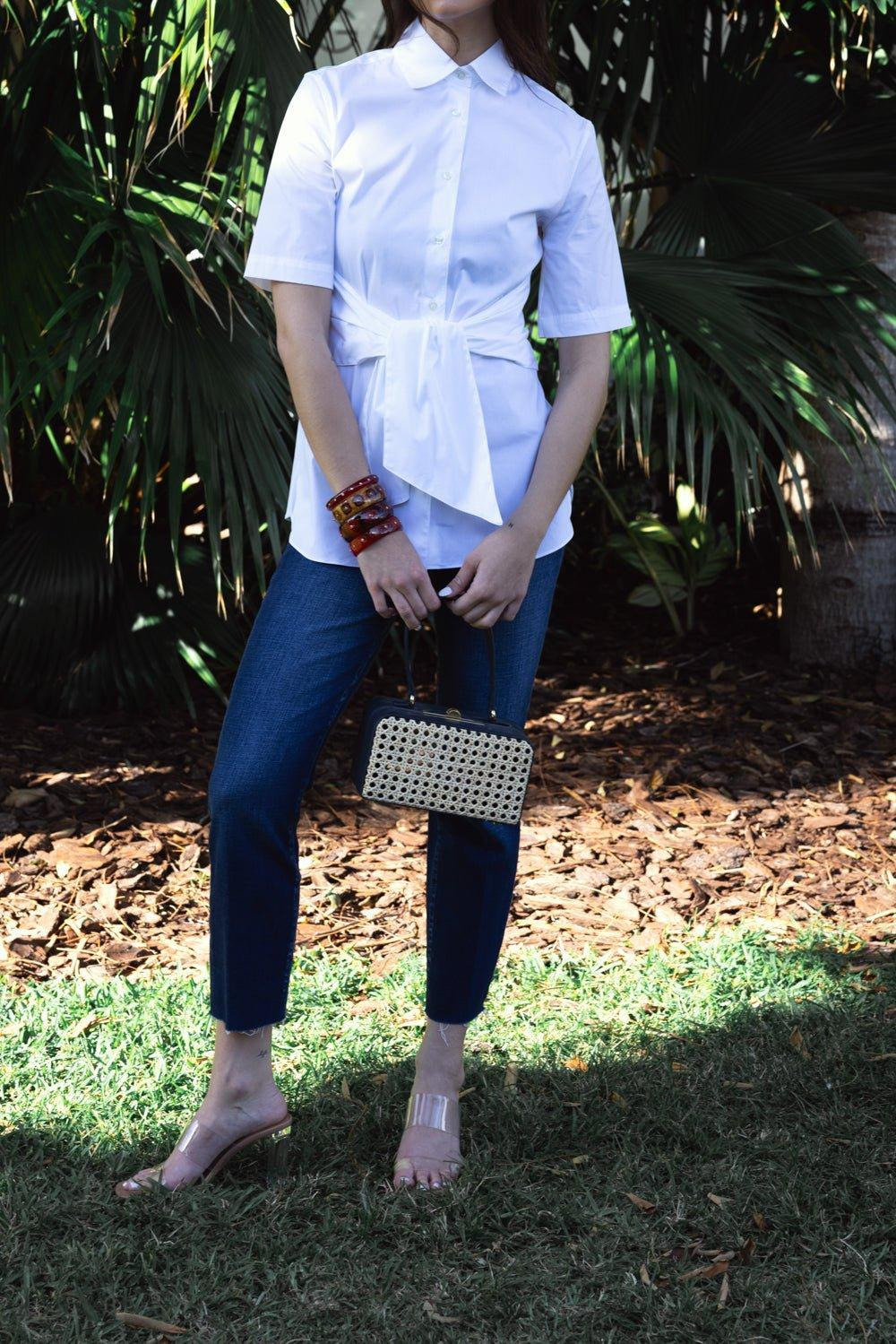 Elbow Sleeve Tie Waist Top - 4