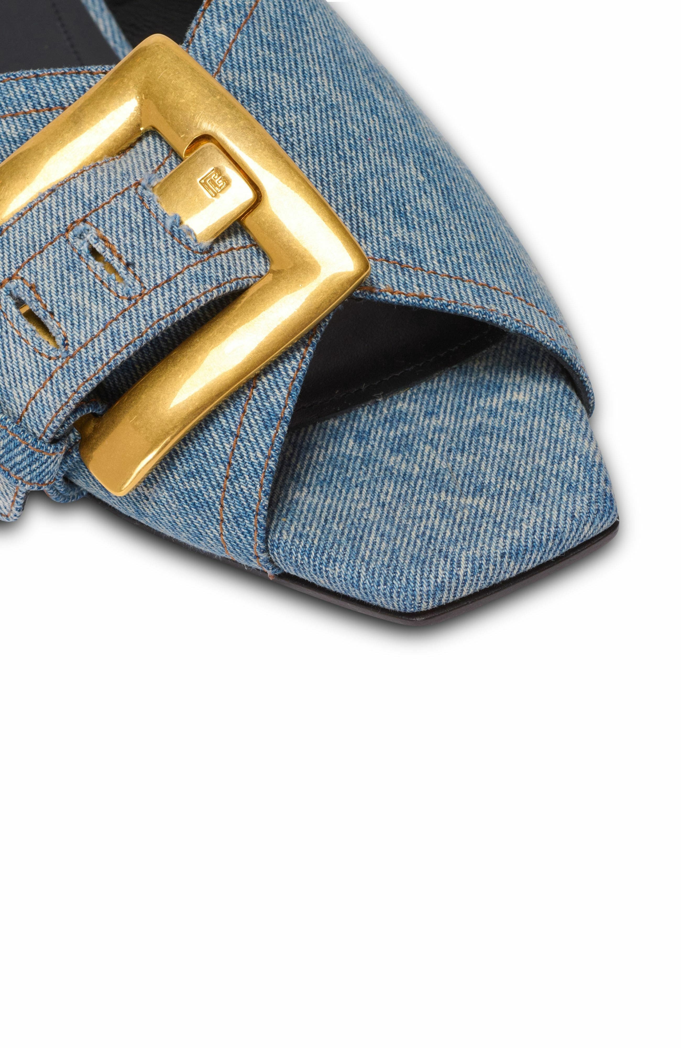 Balmain Anthem flat denim sandals in Blue at Nordstrom - 6