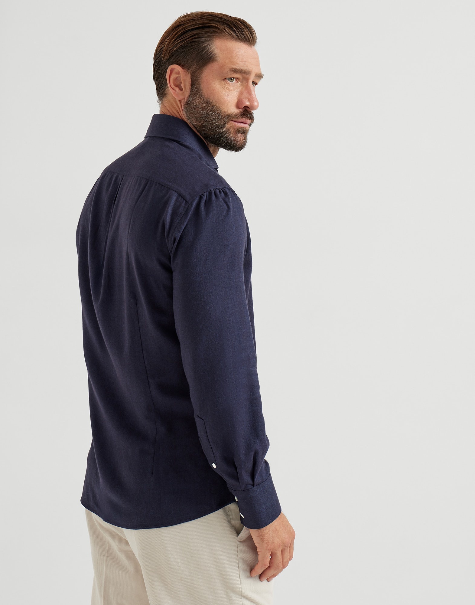 Stretch cotton chevron flannel slim fit shirt with spread collar - 2