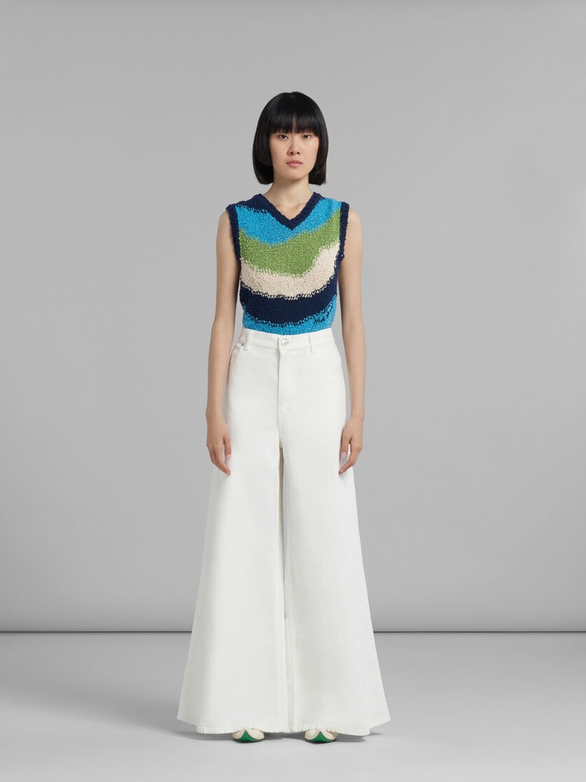 WHITE FLOCKED DENIM WIDE-LEG TROUSERS - 2