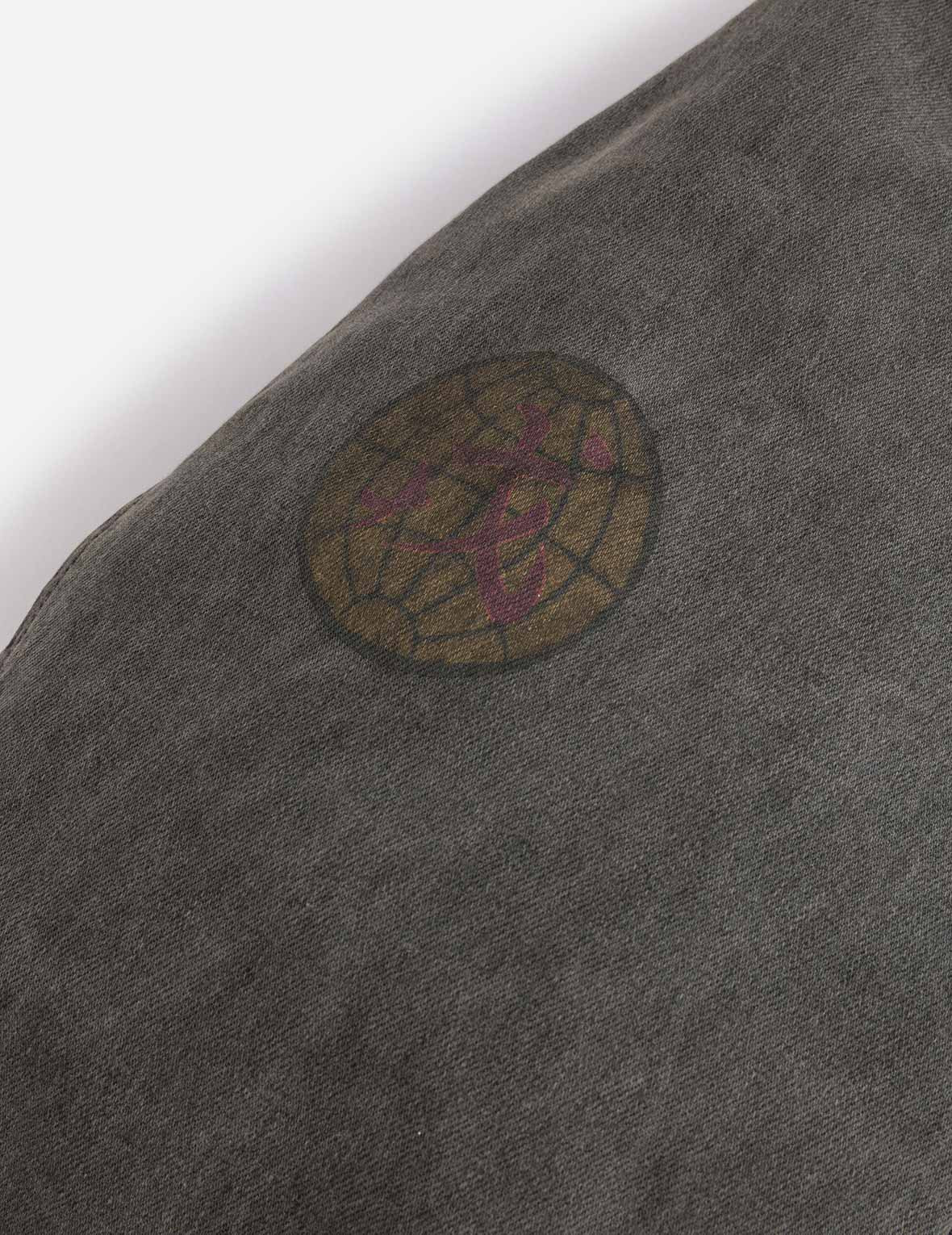 Heavy Washed Multi Logo Badges Print Regular Fit Padded Bomber Jacket - 4