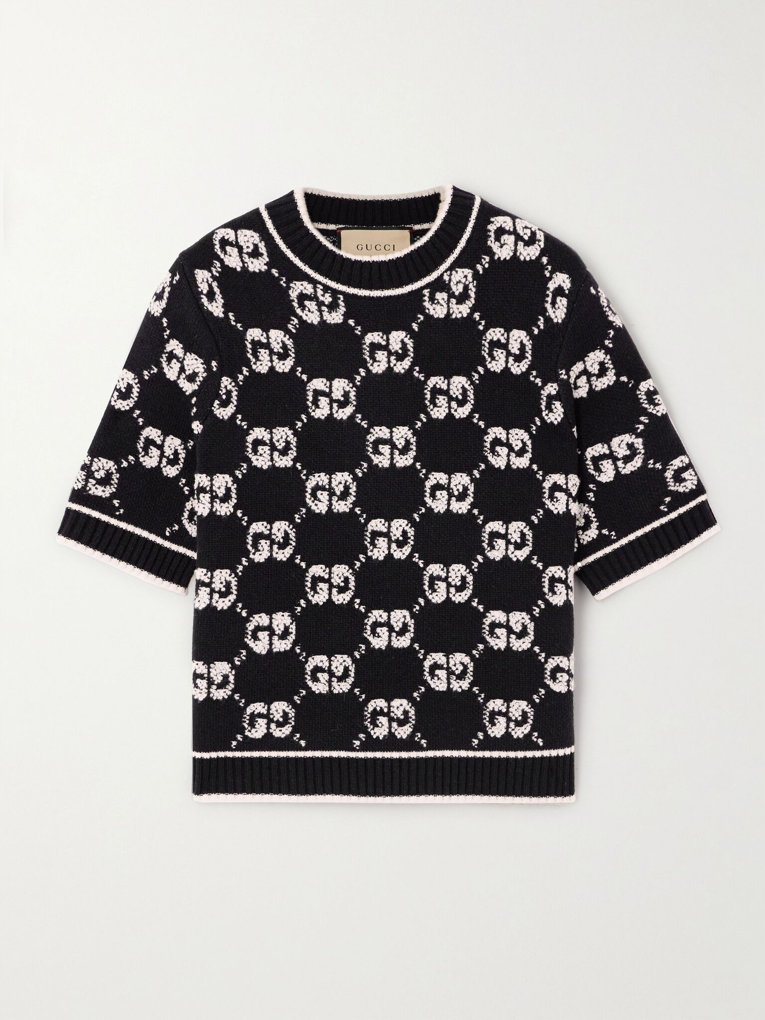 Jacquard-knit wool-bouclé sweater Black - 1