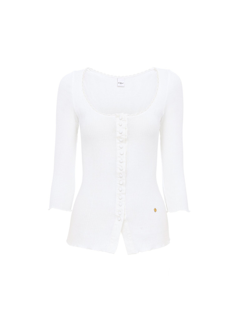 SCOOP-NECK FITTED CARDIGAN IN COTTON 1