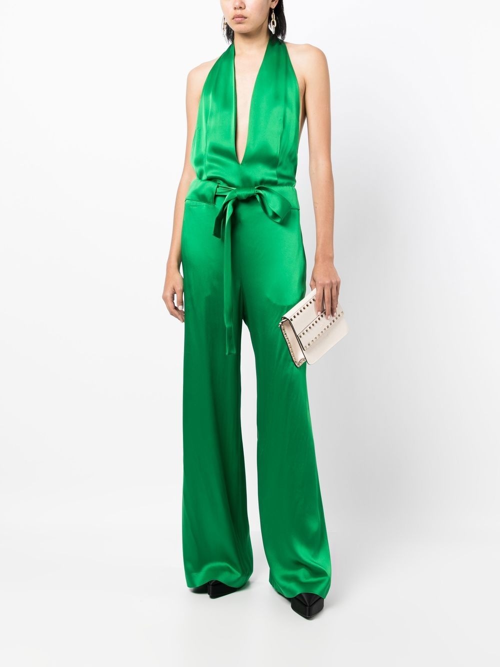halter V-neck satin jumpsuit - 2