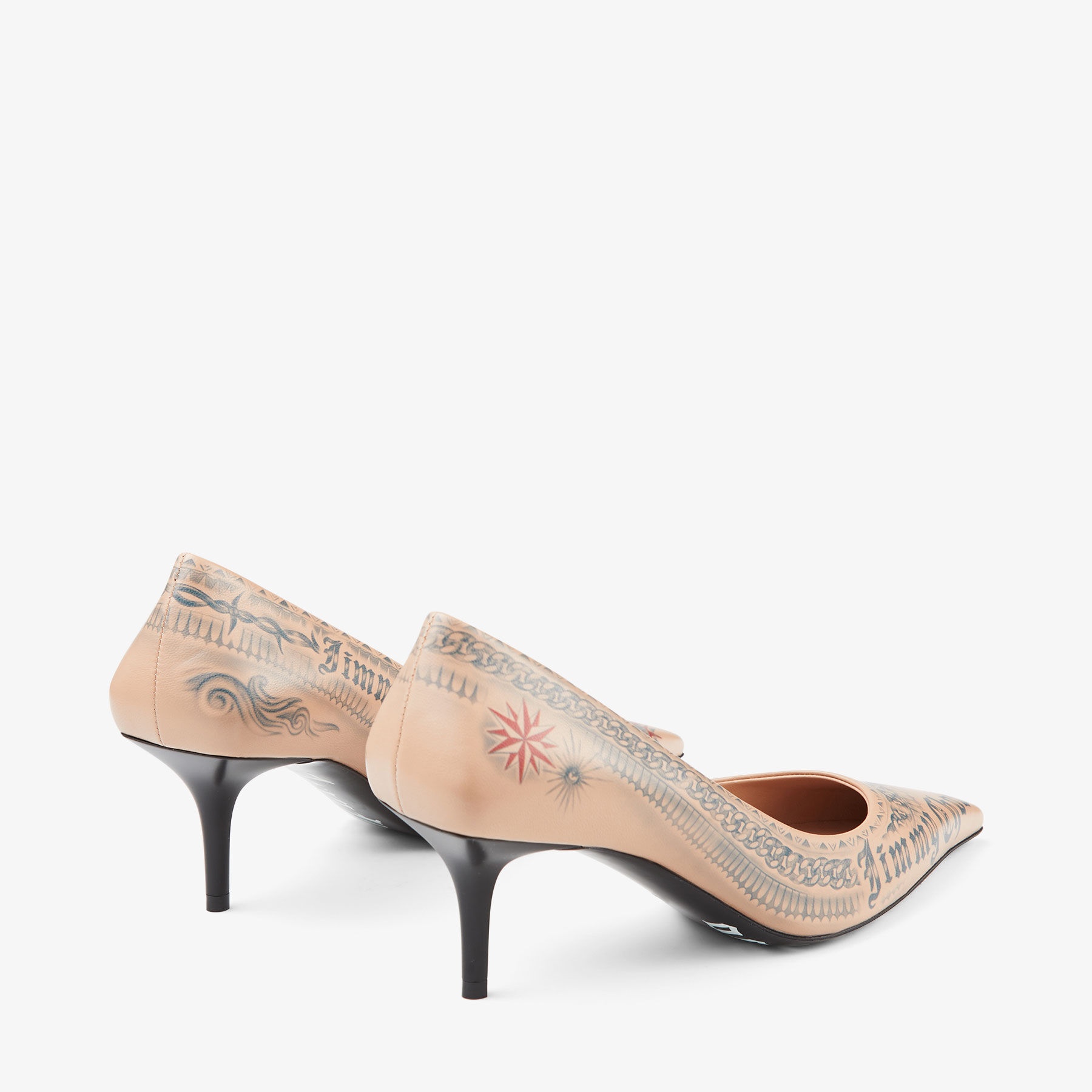 Jimmy Choo / Jean Paul Gaultier Pump 60
Beige Tattoo Print Leather Pumps - 7